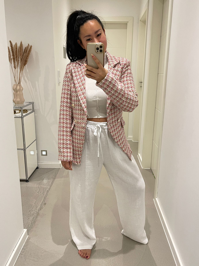 Bouclé Blazer - Pink/Beige