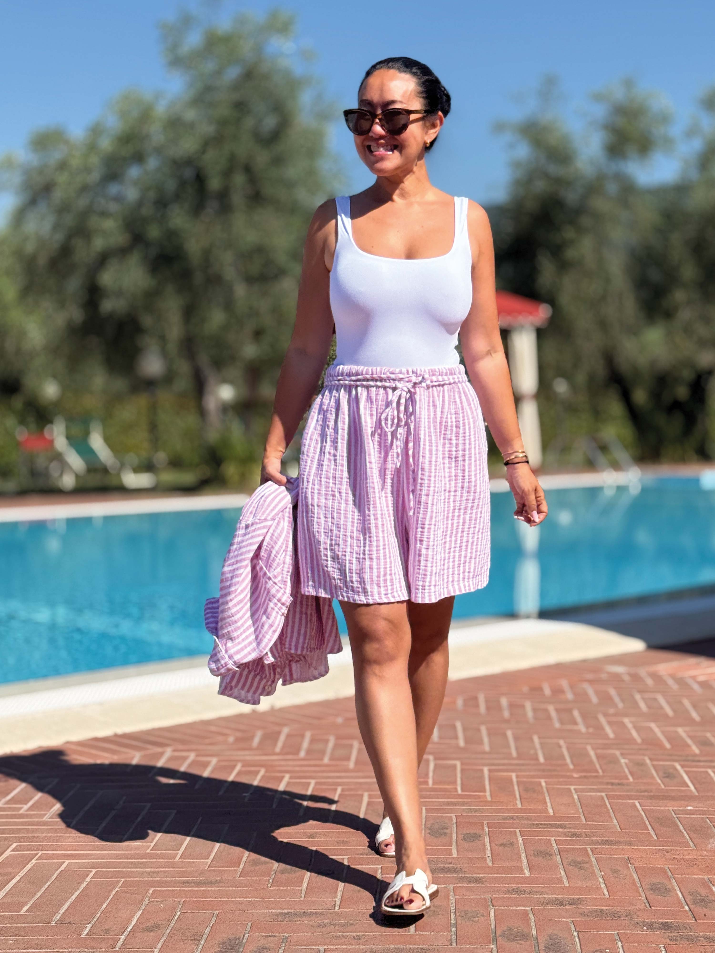 Musselin Bermuda Shorts - SUMMER BREEZE - Stripes Rosa