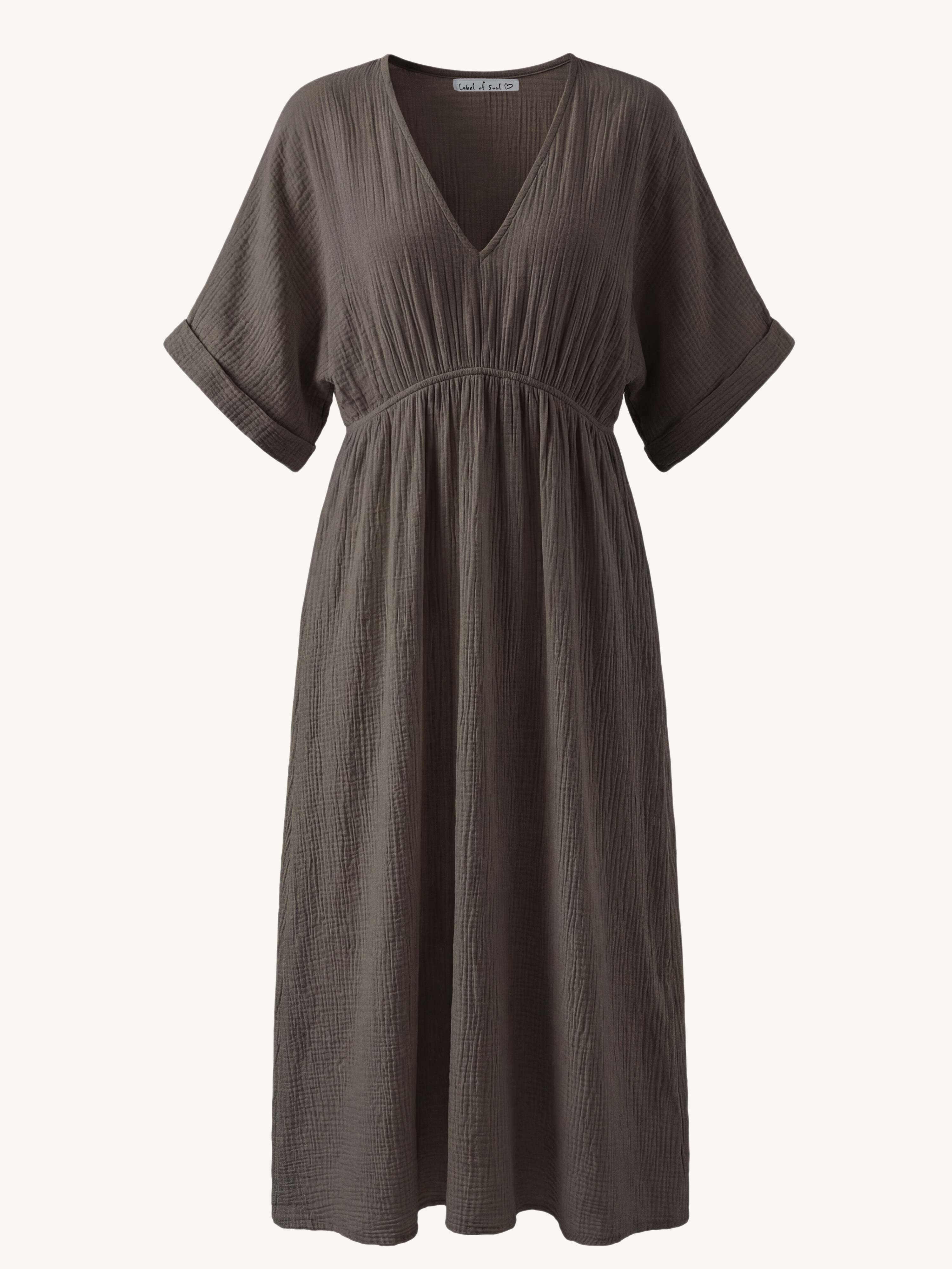 Musselin Kleid mit V-Ausschnitt - CURVY - Schoko