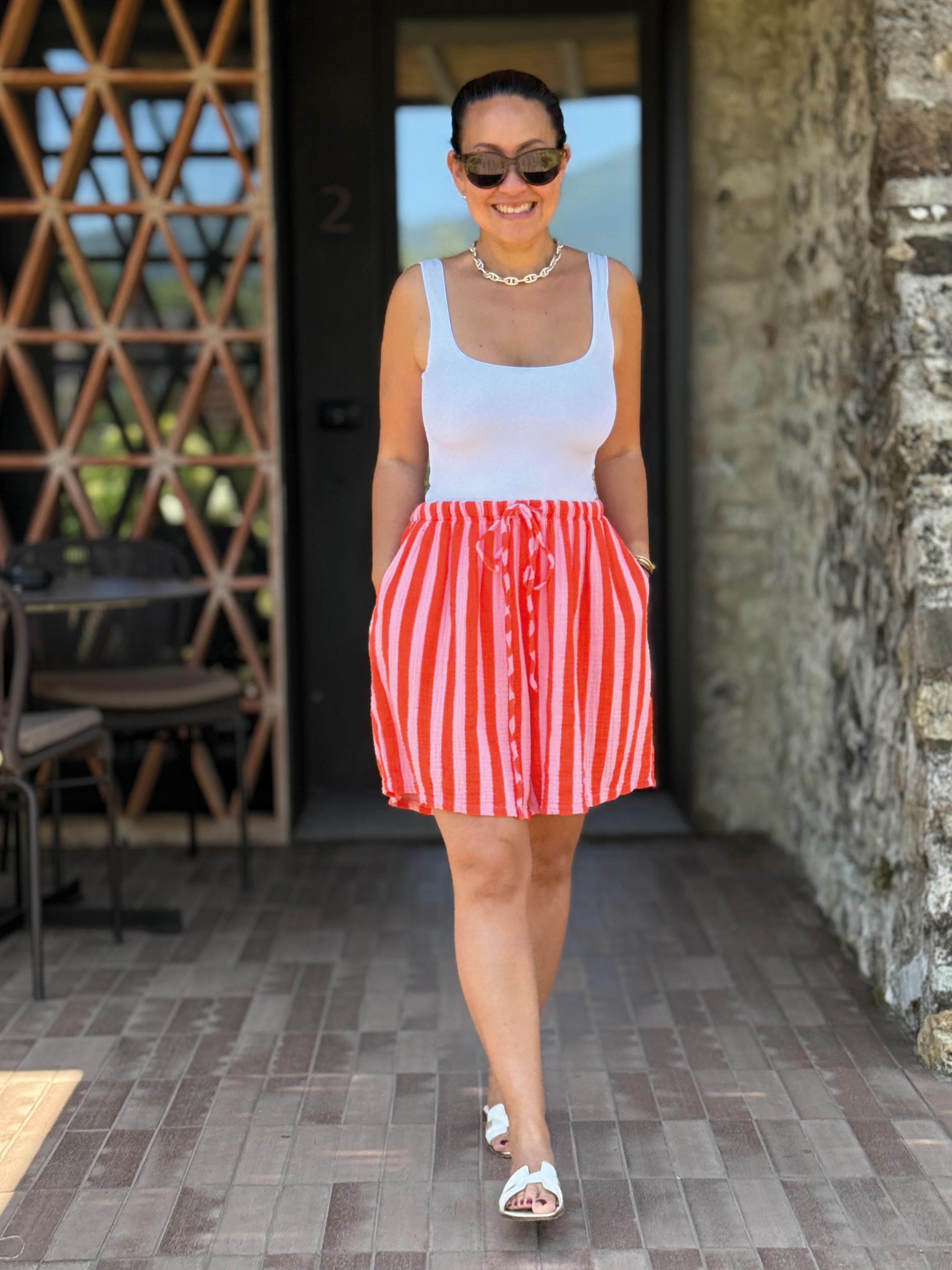 Musselin Bermuda Shorts - SUMMER BREEZE - BIG STRIPES Lollipop