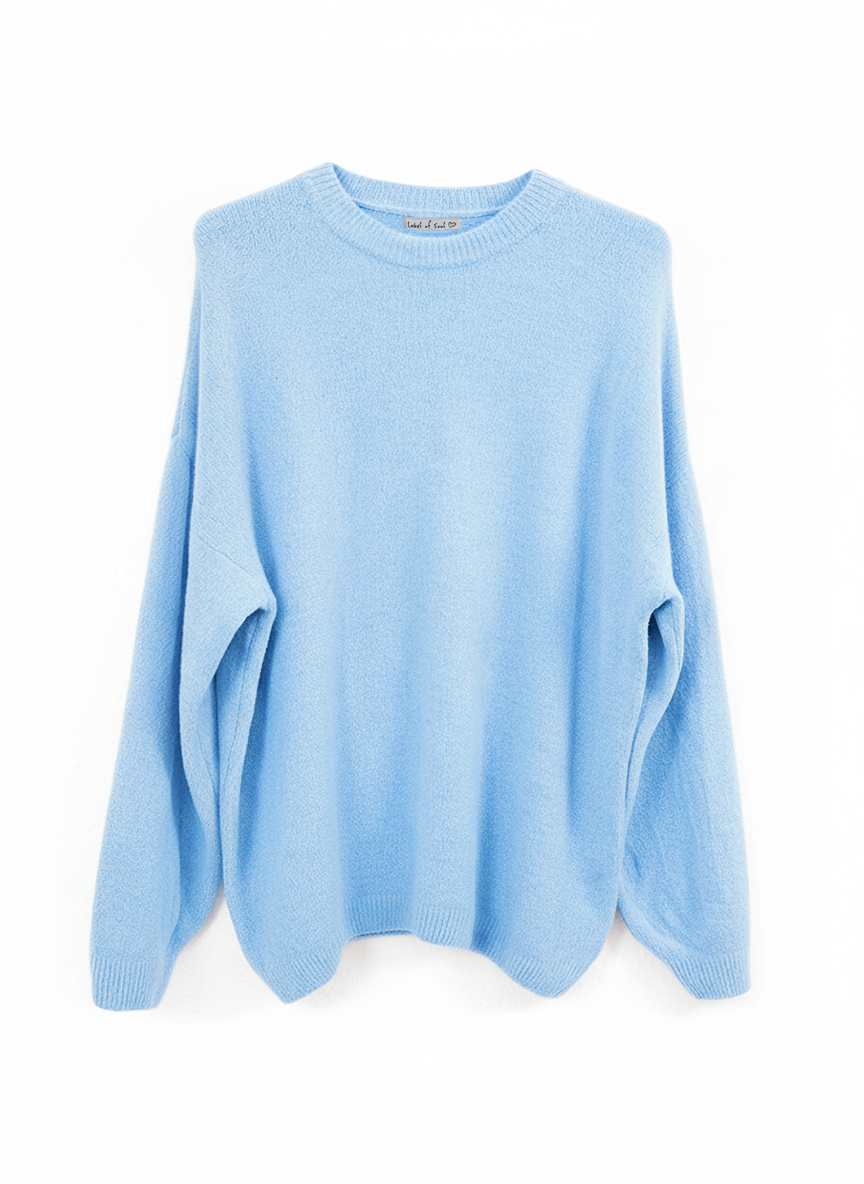Rundhals Strickpullover mit Alpakawollanteil - Blau
