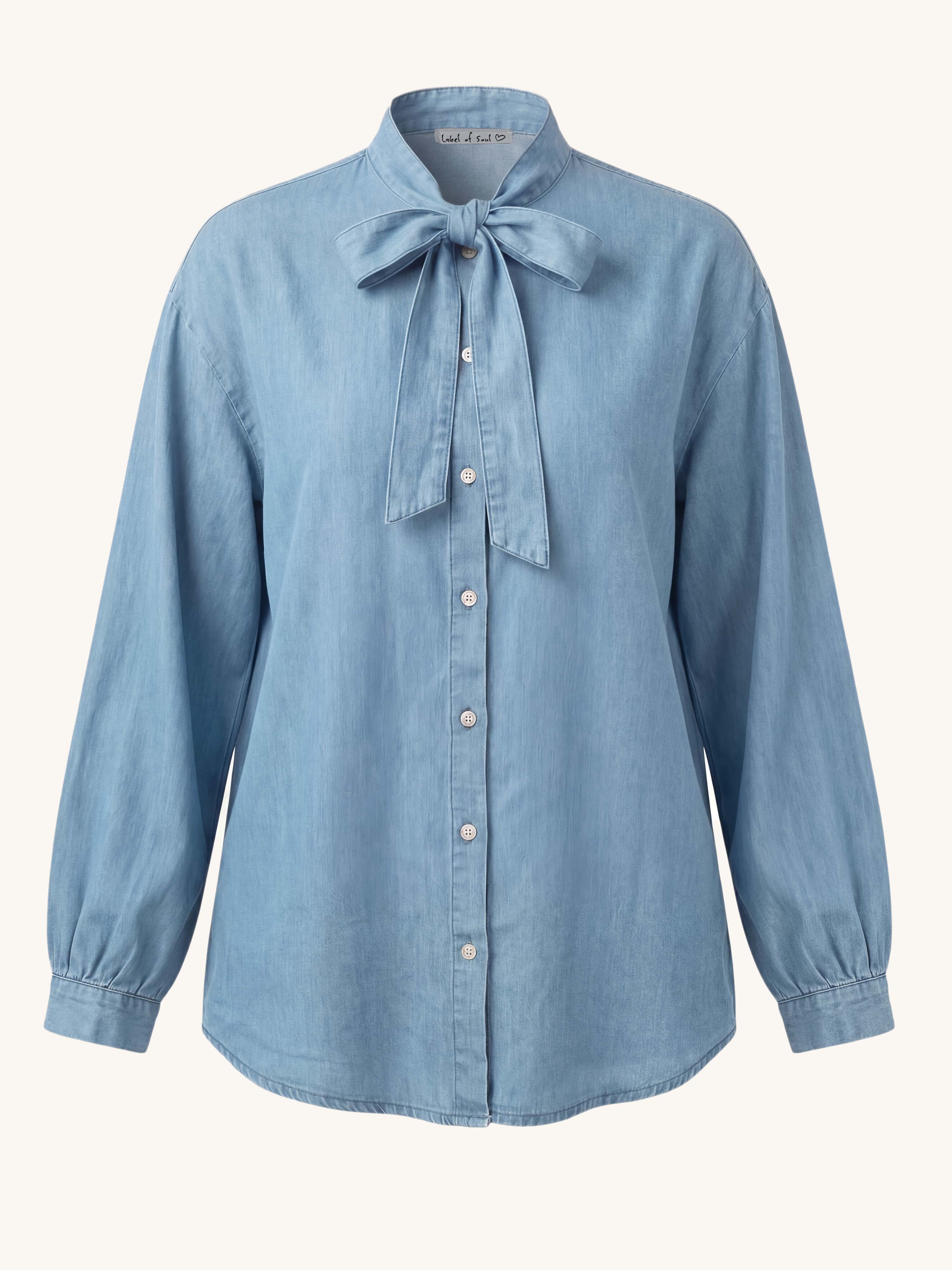 Lyocell Midi Bluse mit Schleife - Blue