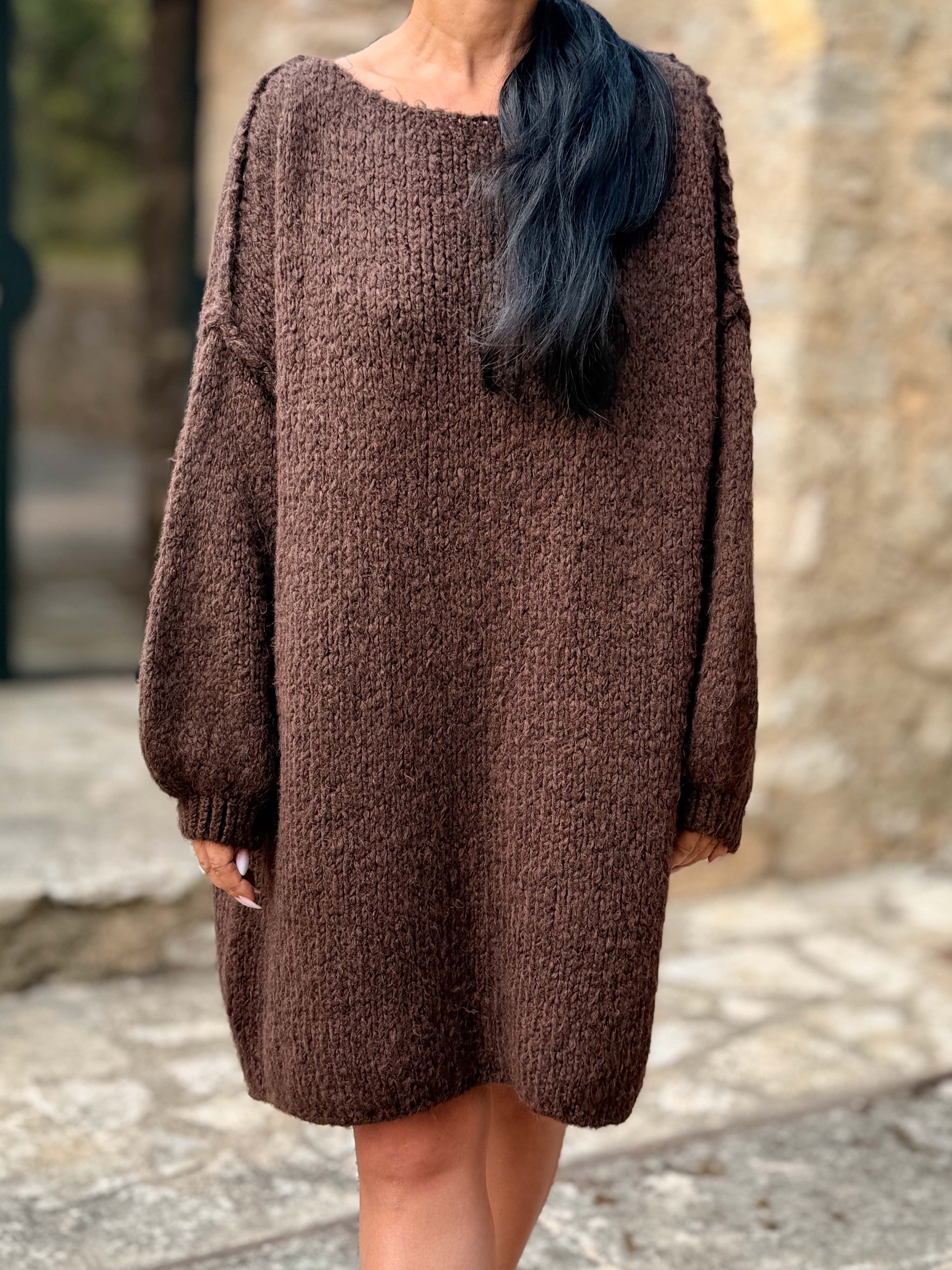 Oversize Long Strickpullover - FLAUSCHI - Schoko Oversize Long Strickpullover - FLAUSCHI - Schoko