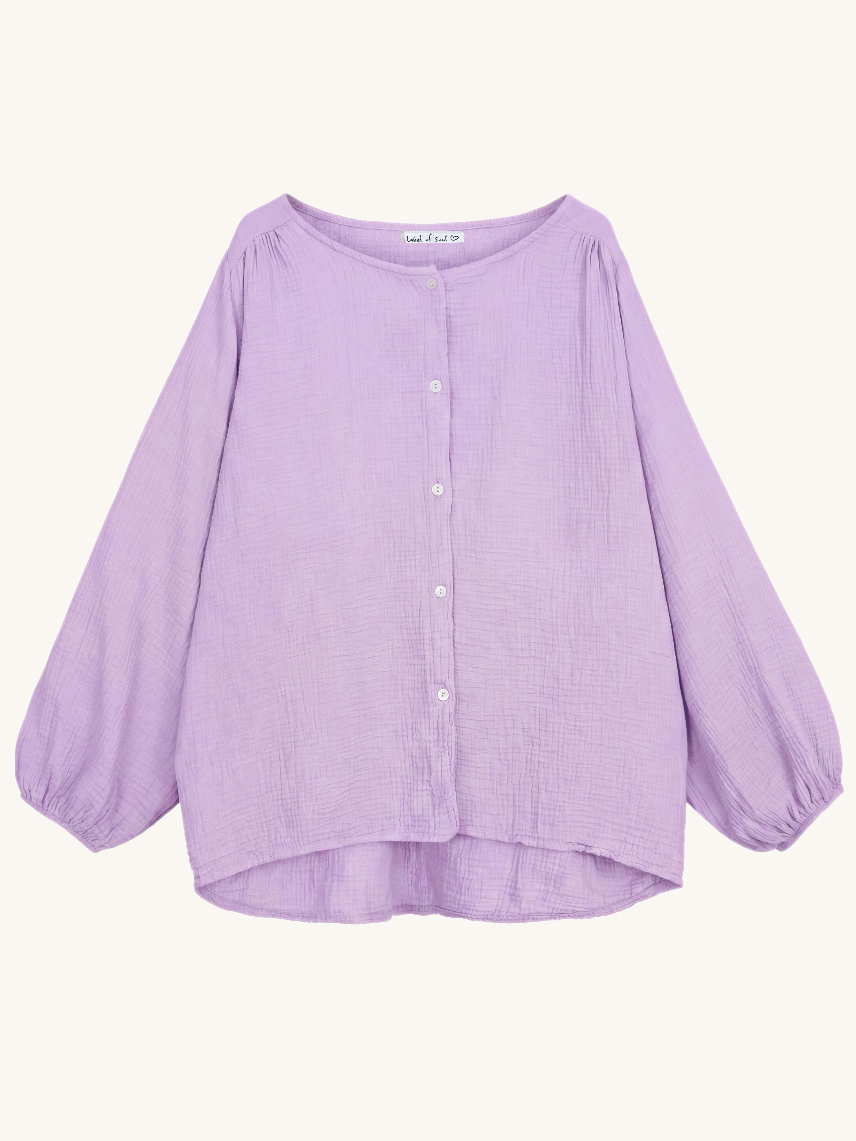 Musselin Oversize Bluse mit Rundhalsausschnitt - Flieder