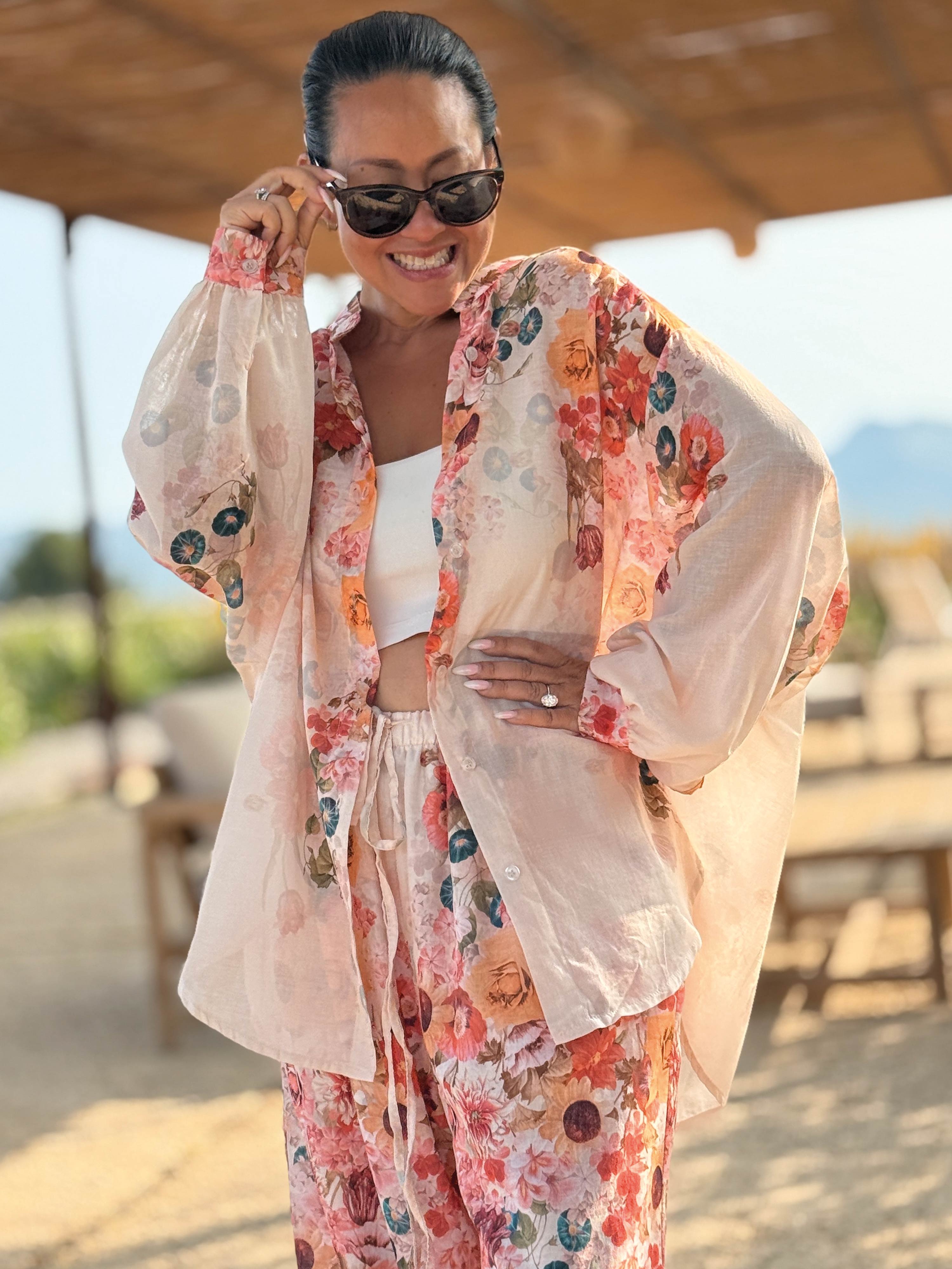 Cotton Oversize Midi Bluse - MILLE FLEURS - Creme