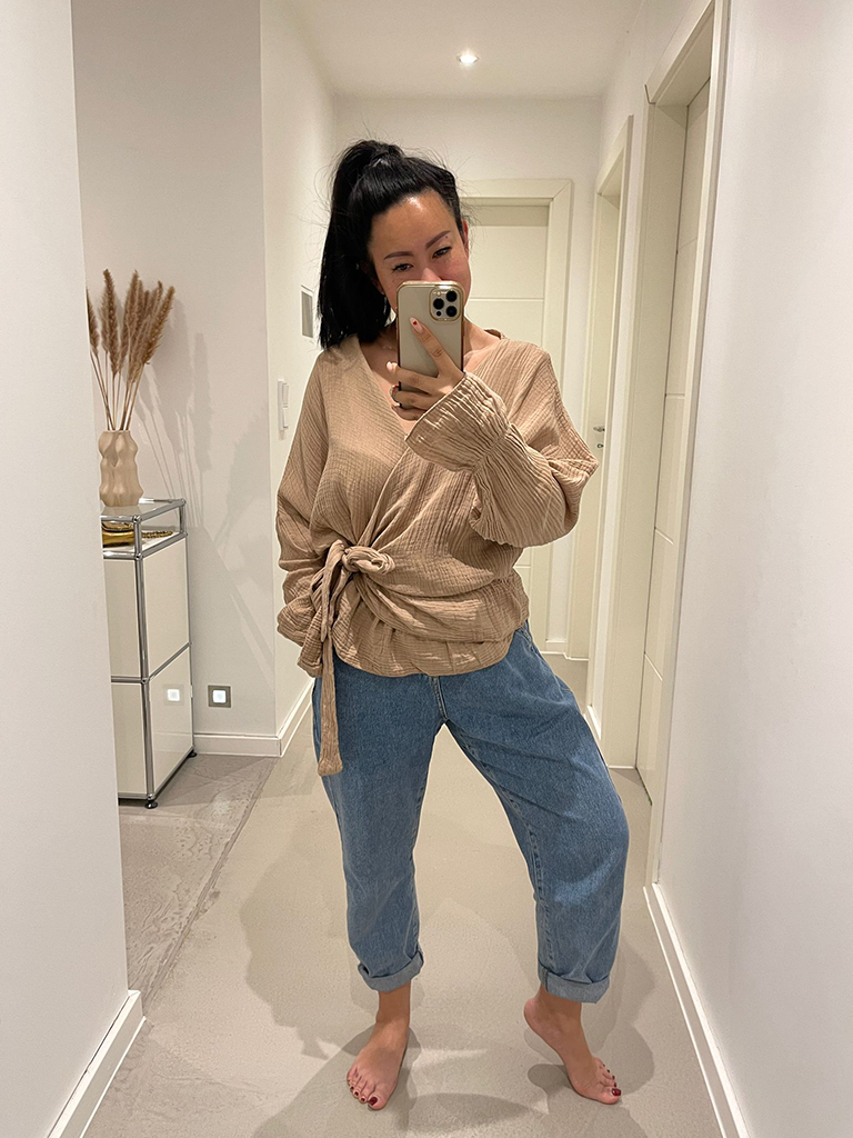 HS-8416-Camel-2 Musselin Wickelbluse - Camel