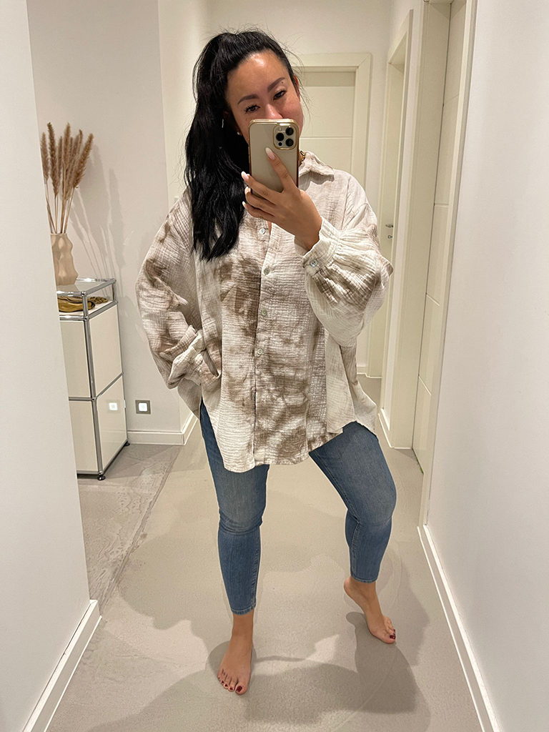 Musselin Midi Oversize Bluse - Batik Cappuccino