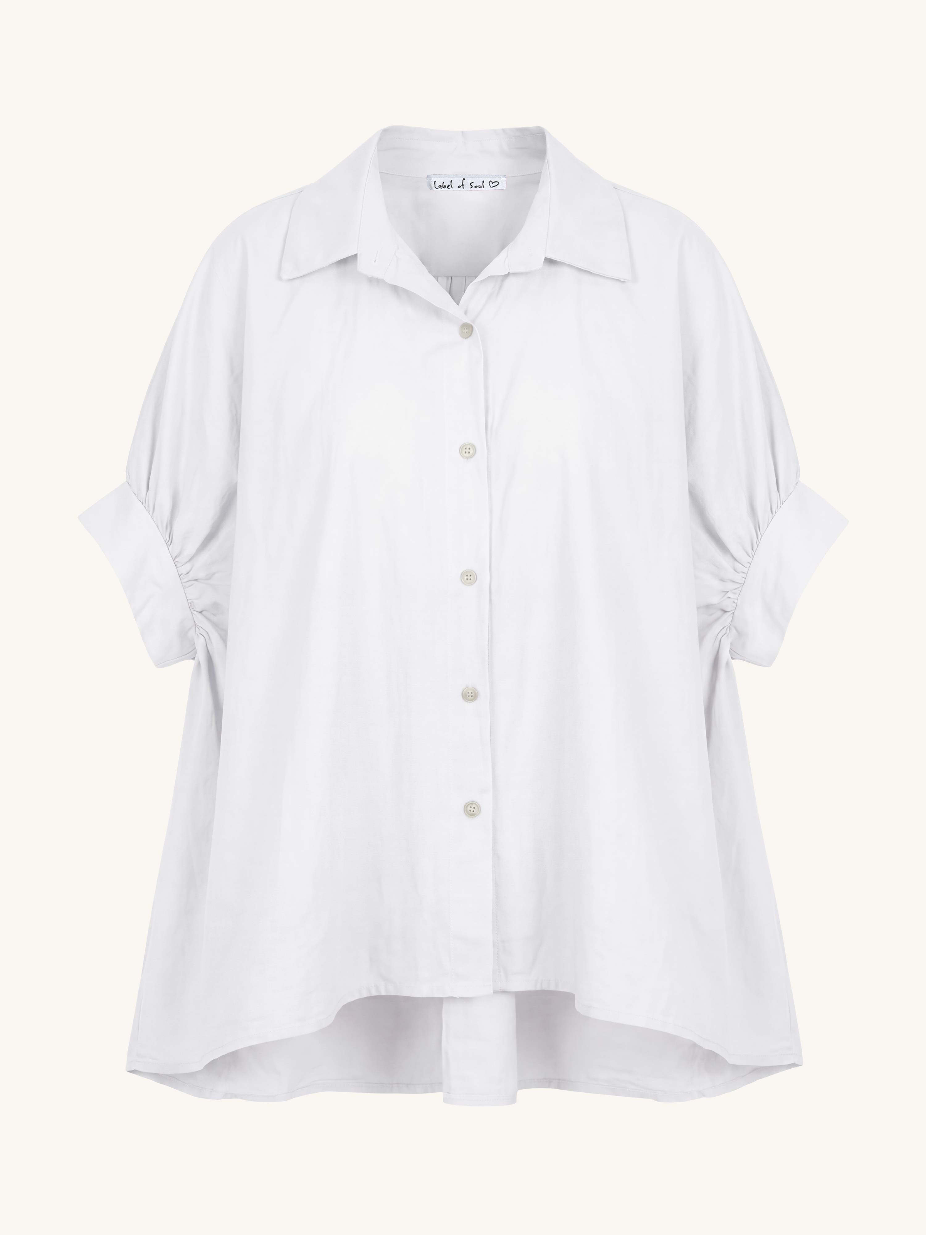 Cotton Vokuhila Oversize Kurzarm Bluse - Weiss
