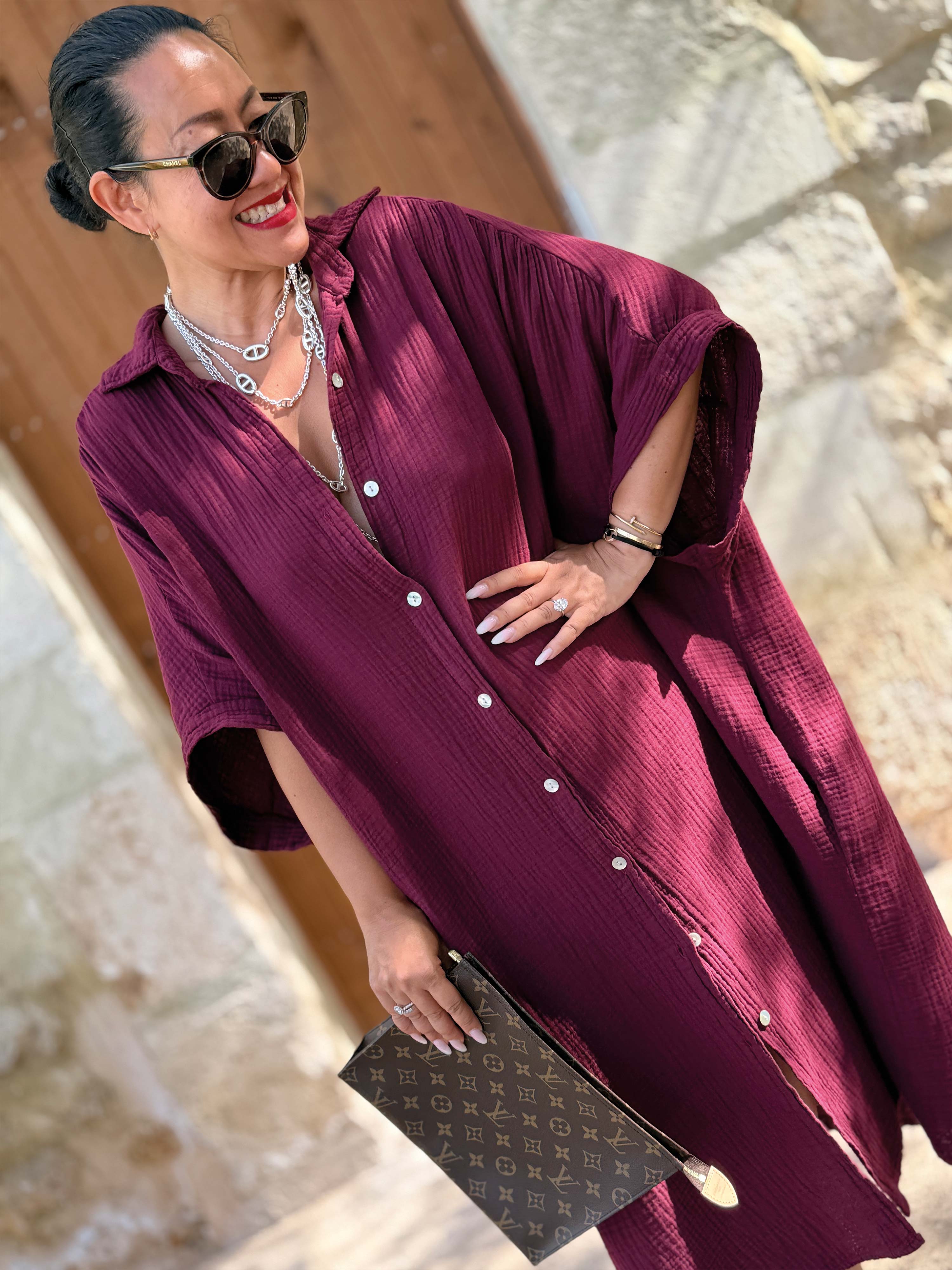 Musselin Oversize Kurzarm Blusenkleid - LANA - BIG STRIPES Lollipop Musselin Oversize Kurzarm Blusenkleid - LANA - BIG STRIPES Lollipop