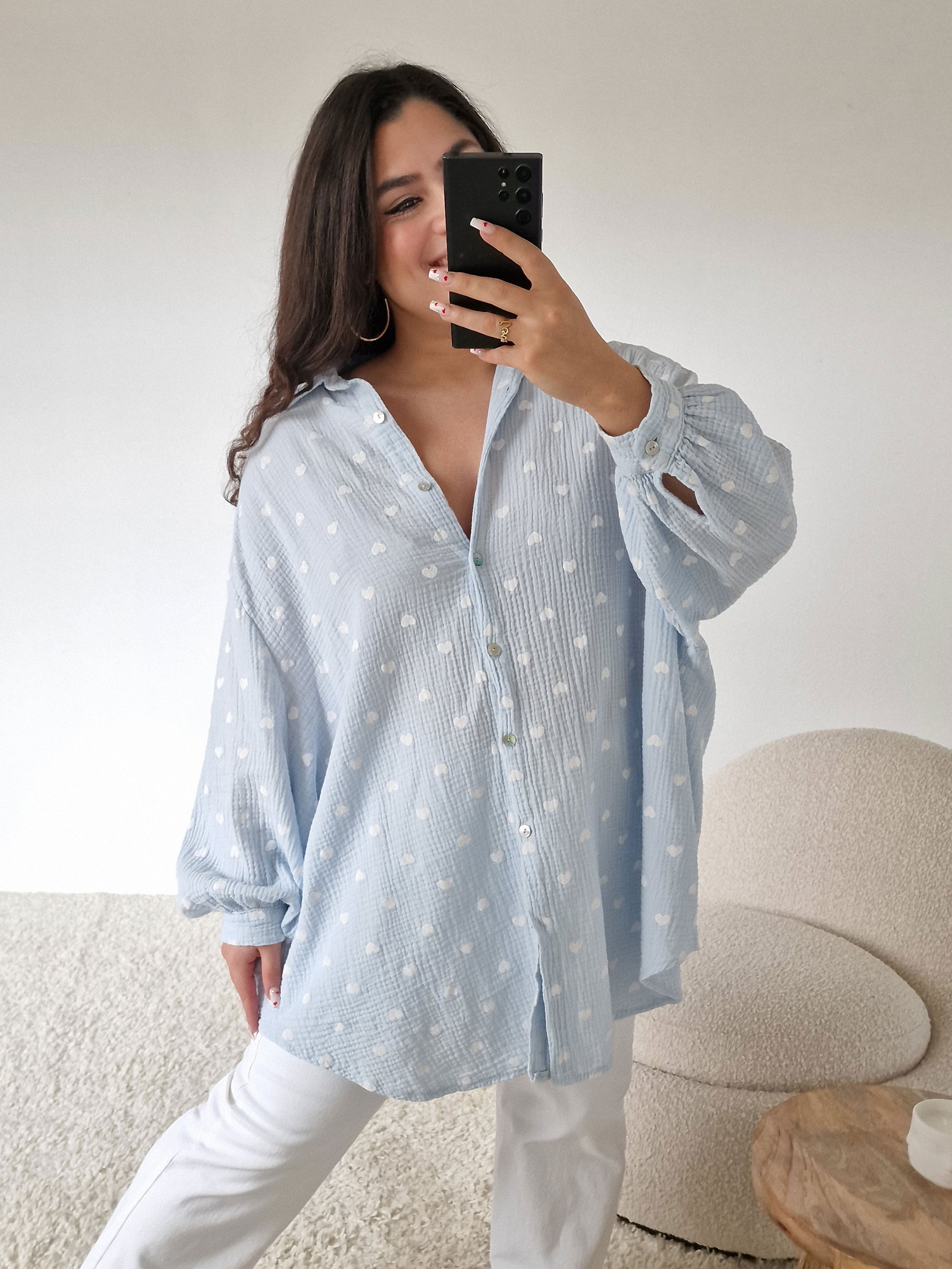 Musselin Long Oversize Bluse - Must Have - LOULOU - Babyblue
