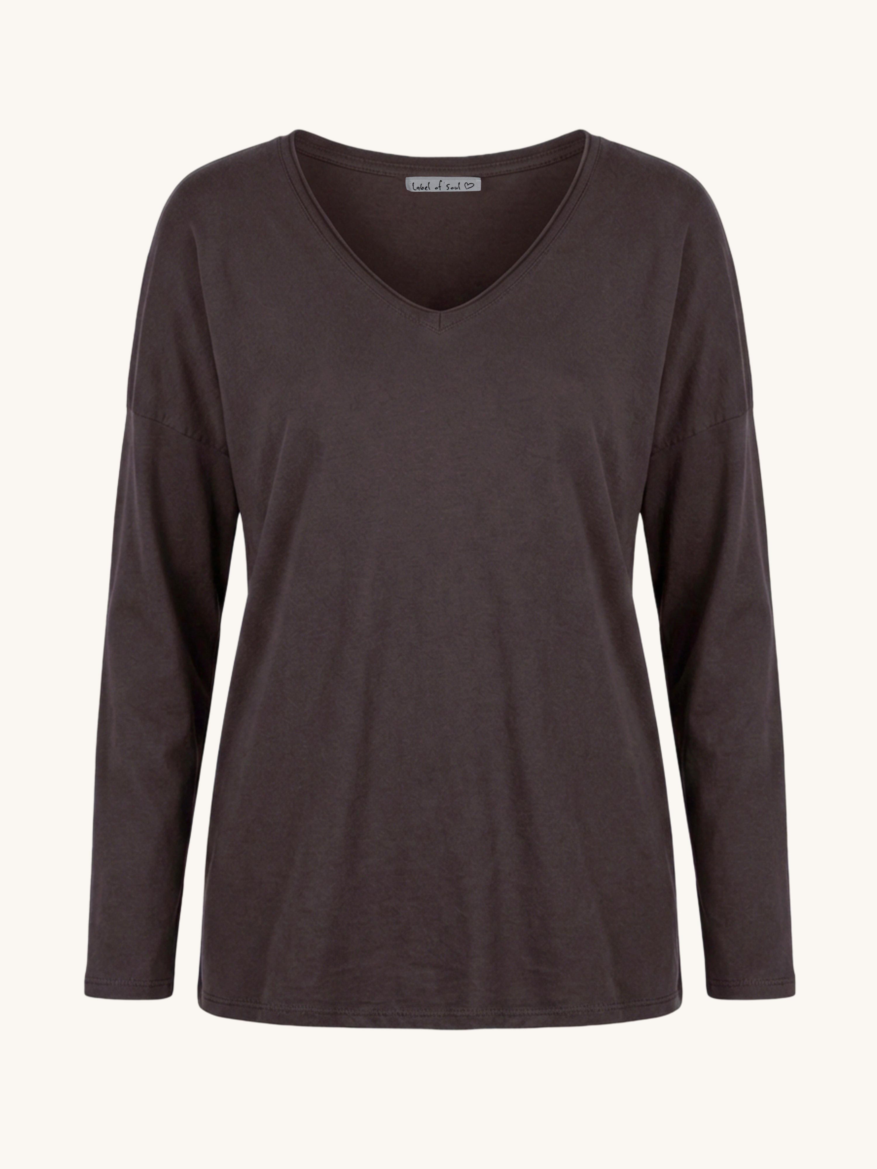 Basic Langarmshirt V-NECK - Schoko