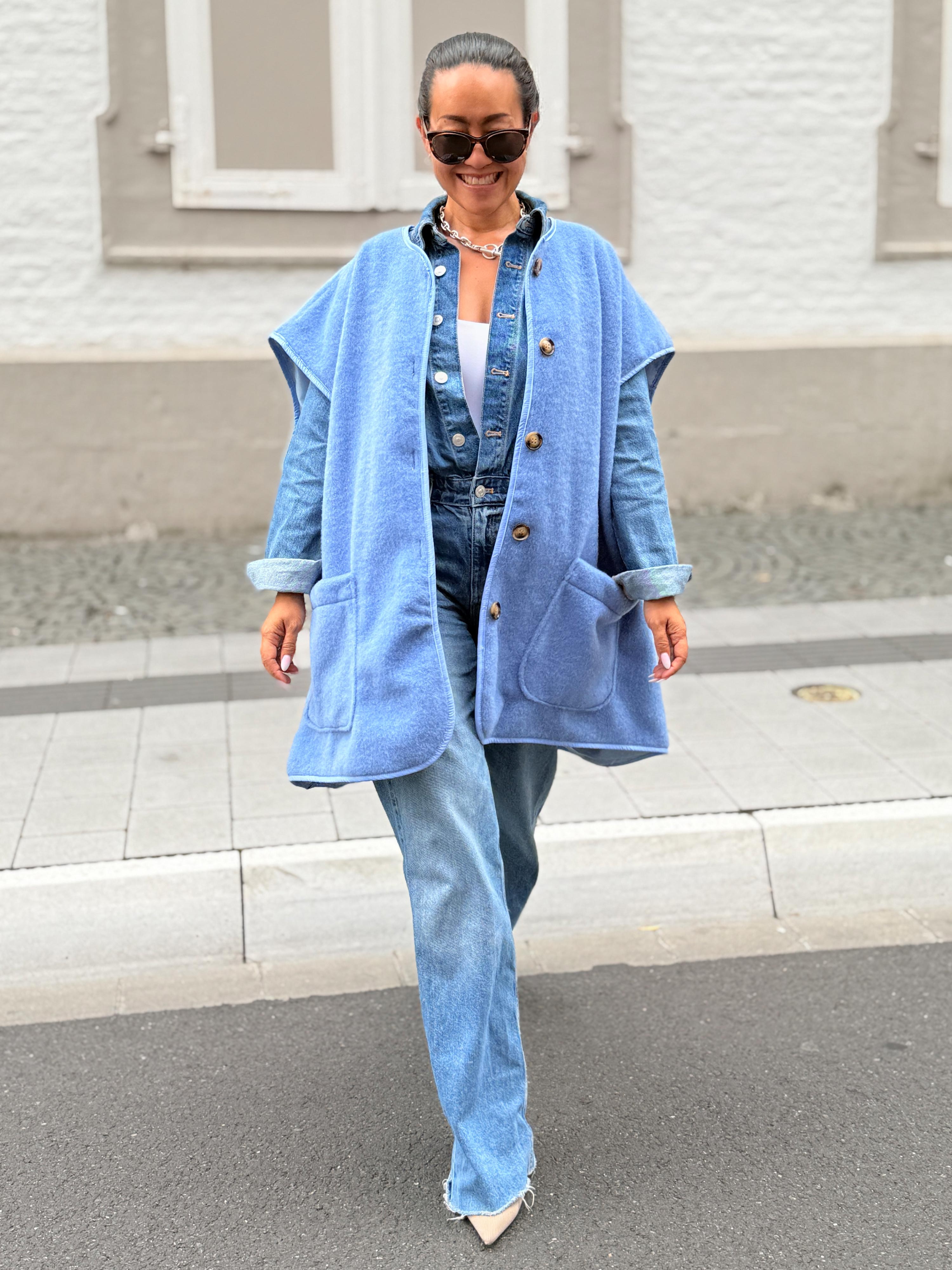 Oversize Weste mit Taschen - SIGNATURE - Blau