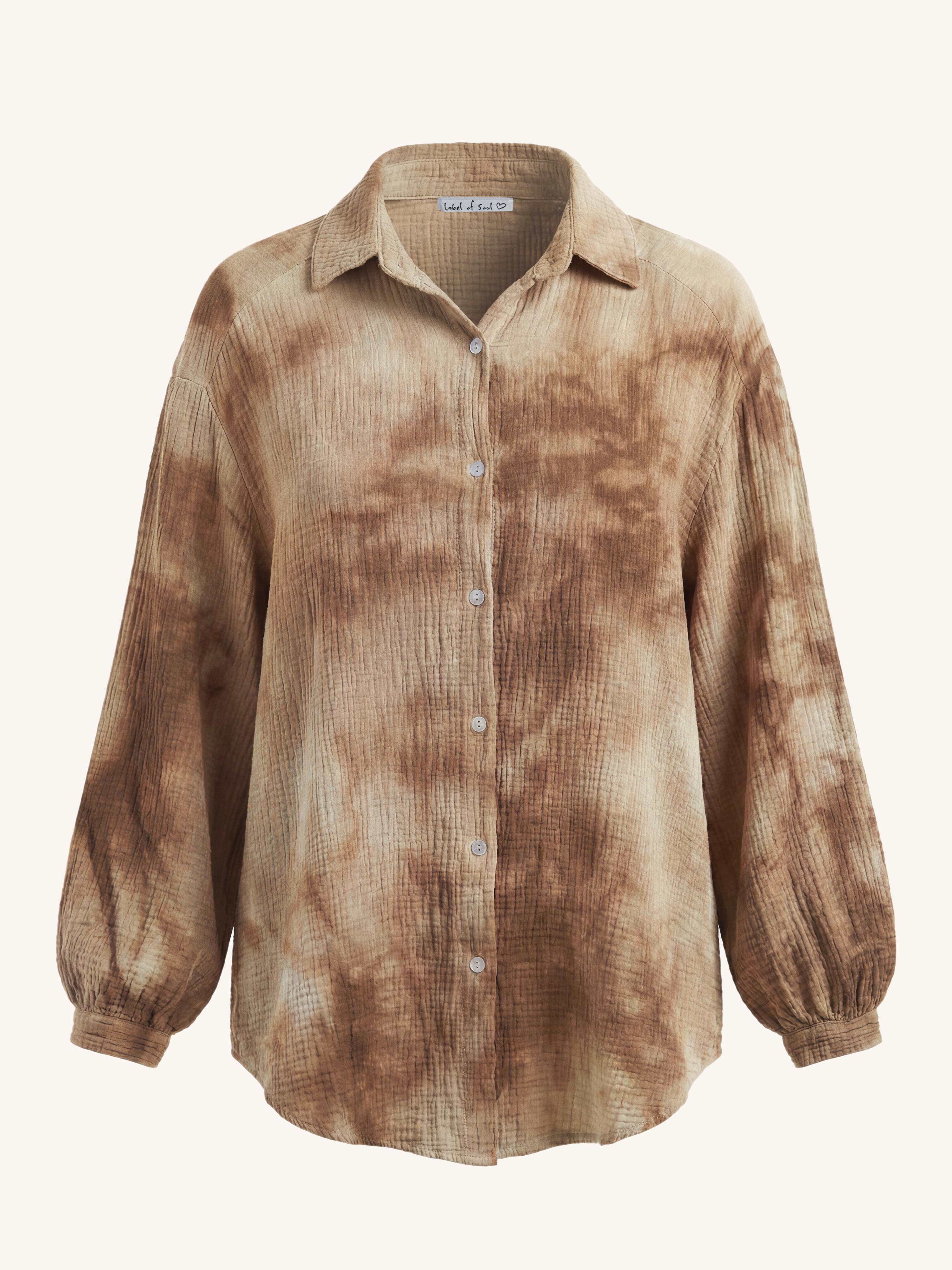 Musselin Midi Oversize Bluse - BATIK - Camel