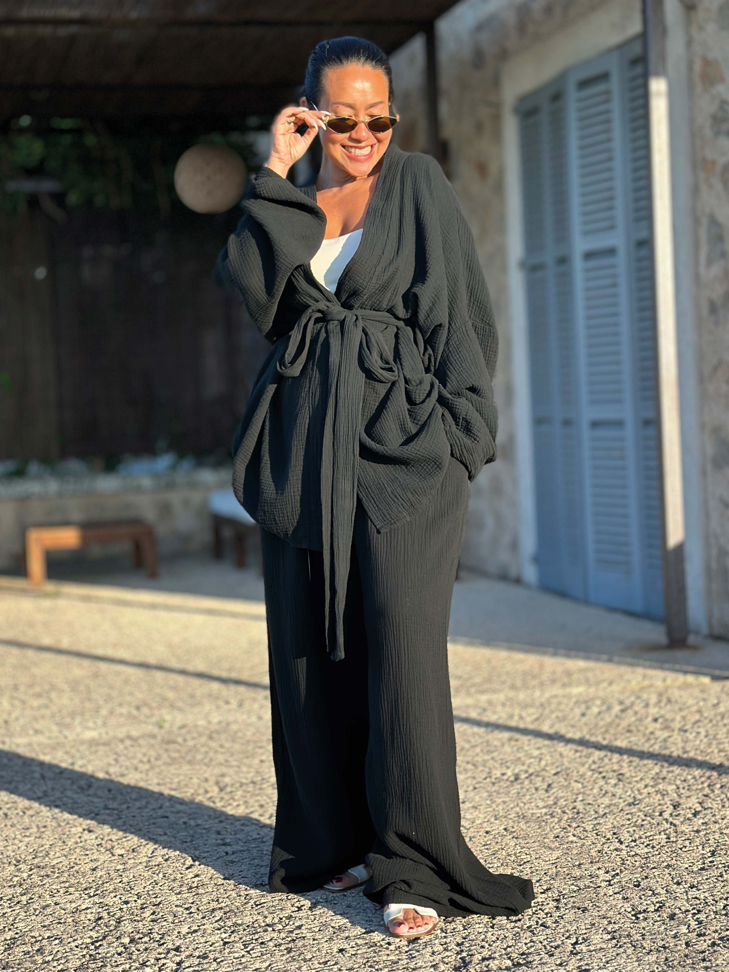 Musselin Wickel Kimono Jacke - NAMASTE - Schwarz Musselin Wickel Kimono Jacke - NAMASTE - Schwarz