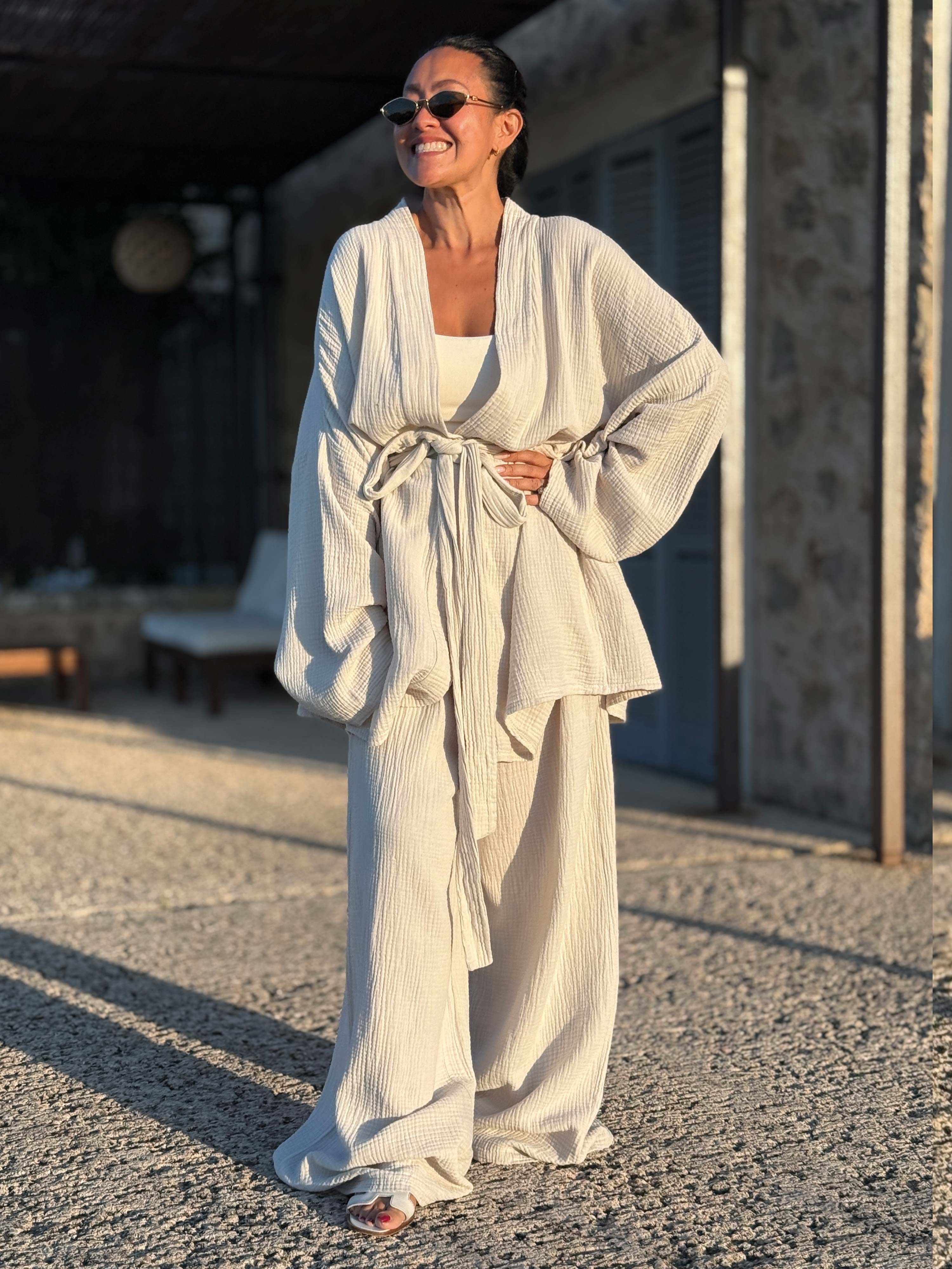 Musselin Palazzo Oversize Hose - NAMASTE - Beige Musselin Palazzo Oversize Hose - NAMASTE - Beige