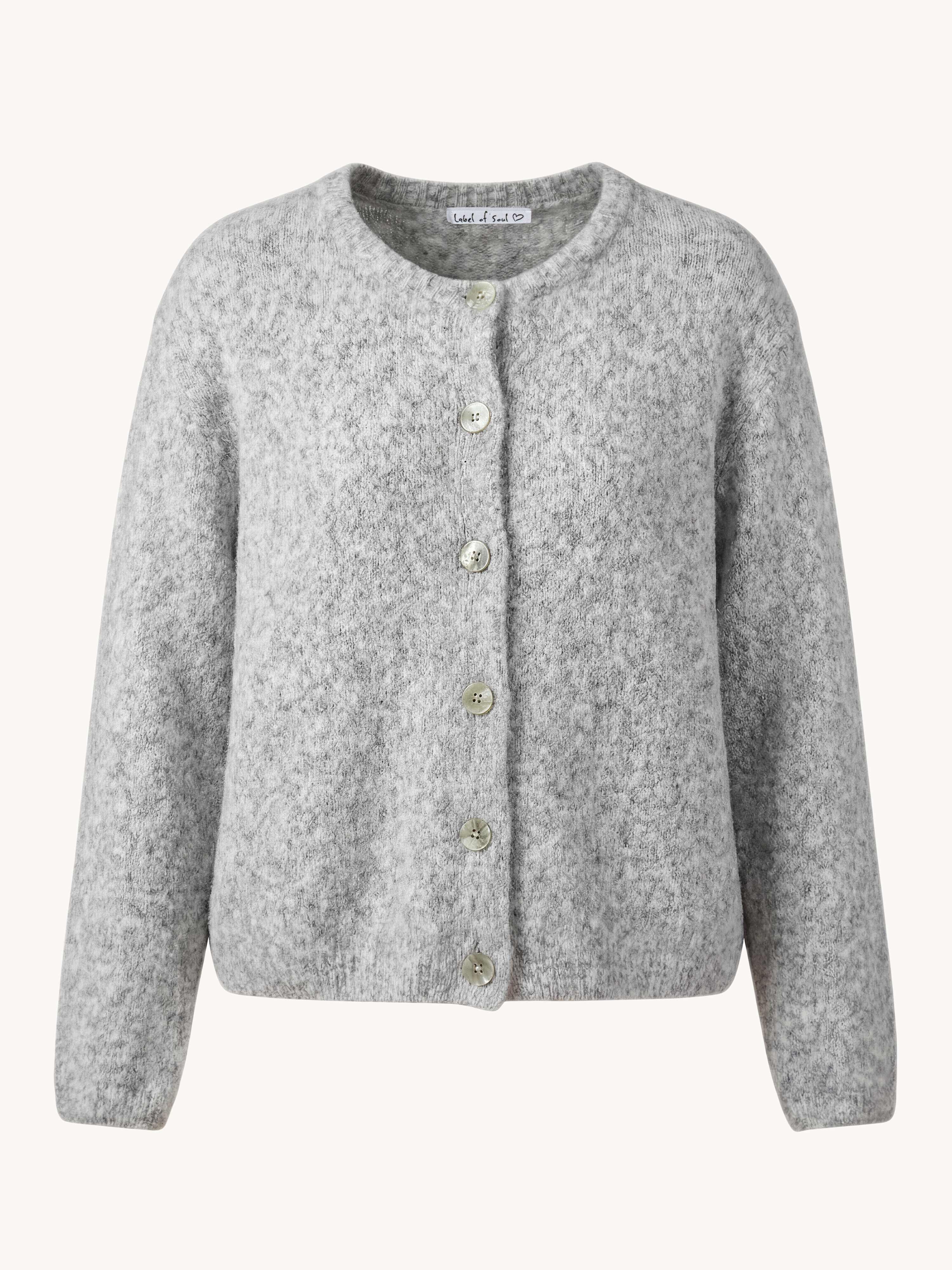 PRE-ORDER: Soft Strickjacke mit Alpakawollanteil - Hellgrau