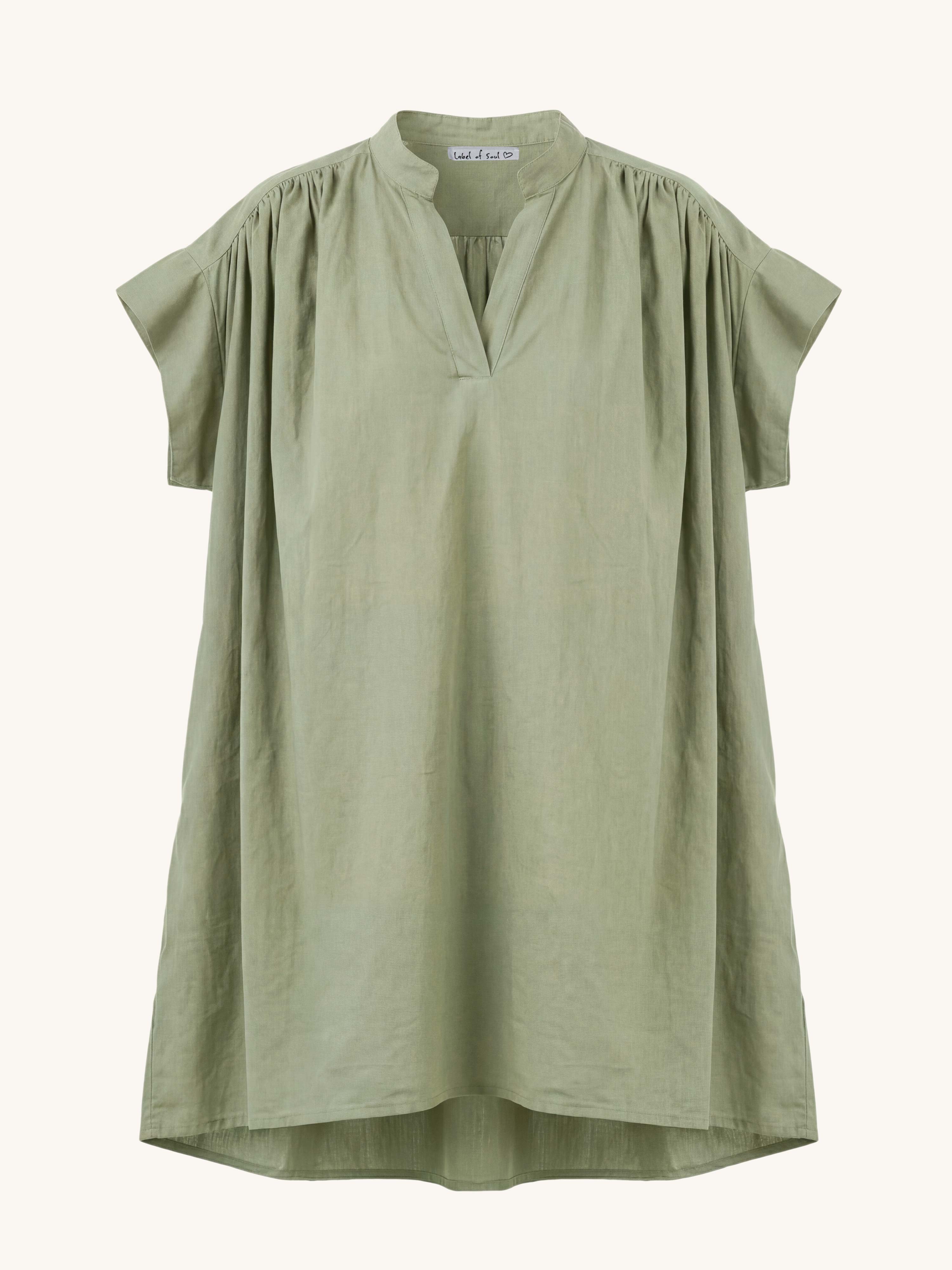 Cotton Vokuhila Oversize Tunika Midi mit Taschen - Matcha