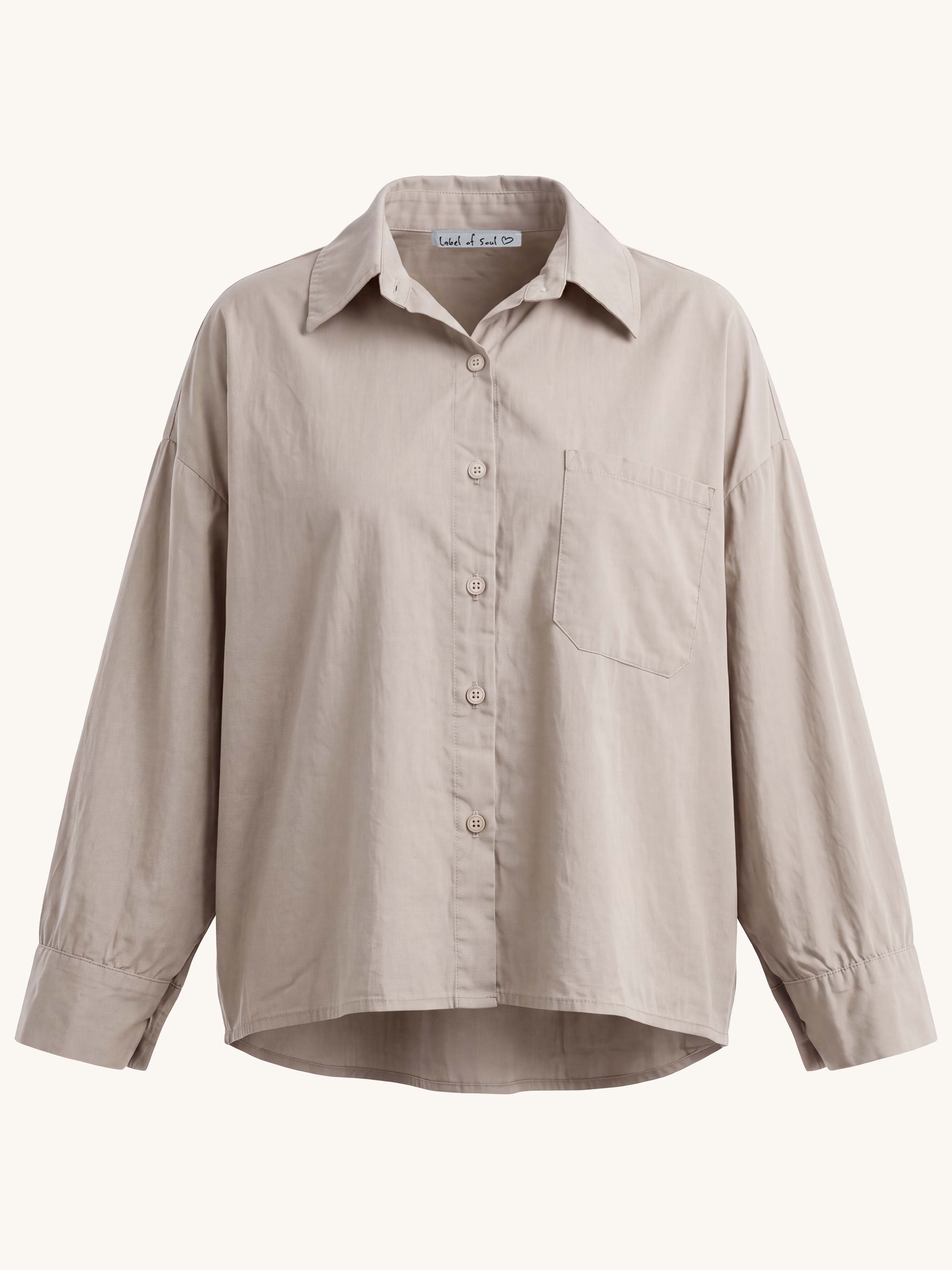 Basic Cotton Boxy Bluse - Beige