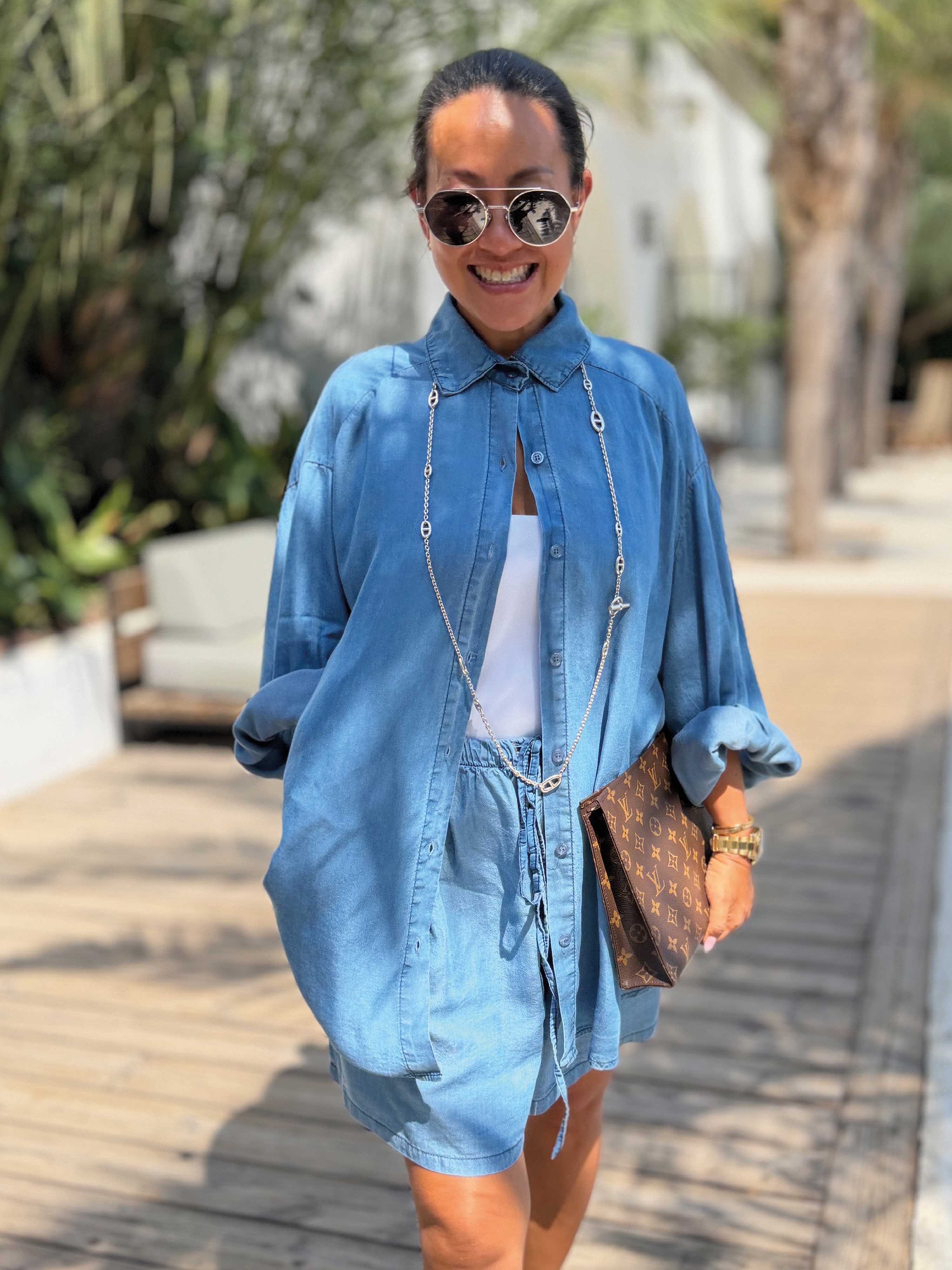 Leichte Lyocell Long Oversize Bluse - Must Have - Blue