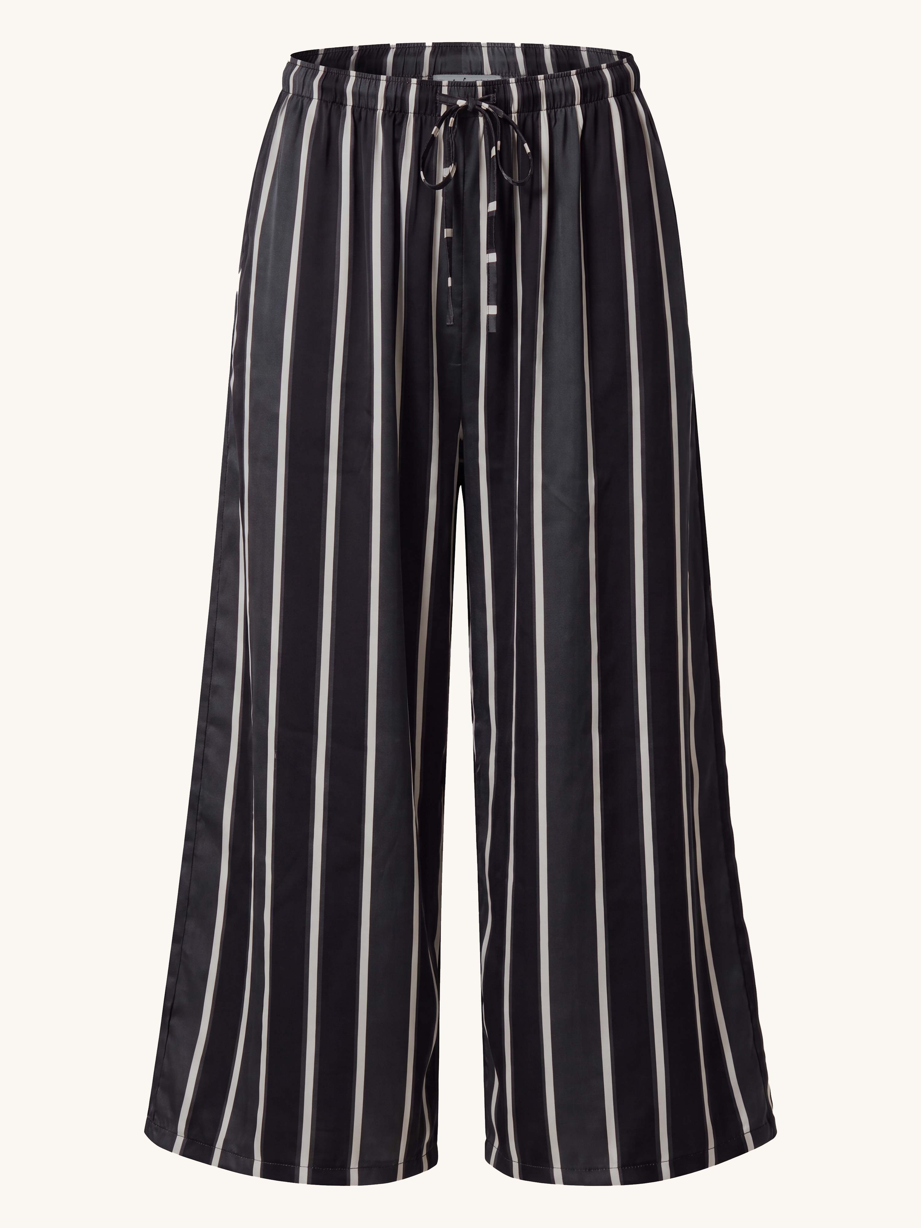 Viskose Palazzo Oversize Hose mit Seidenanteil - STRIPES - Schwarz