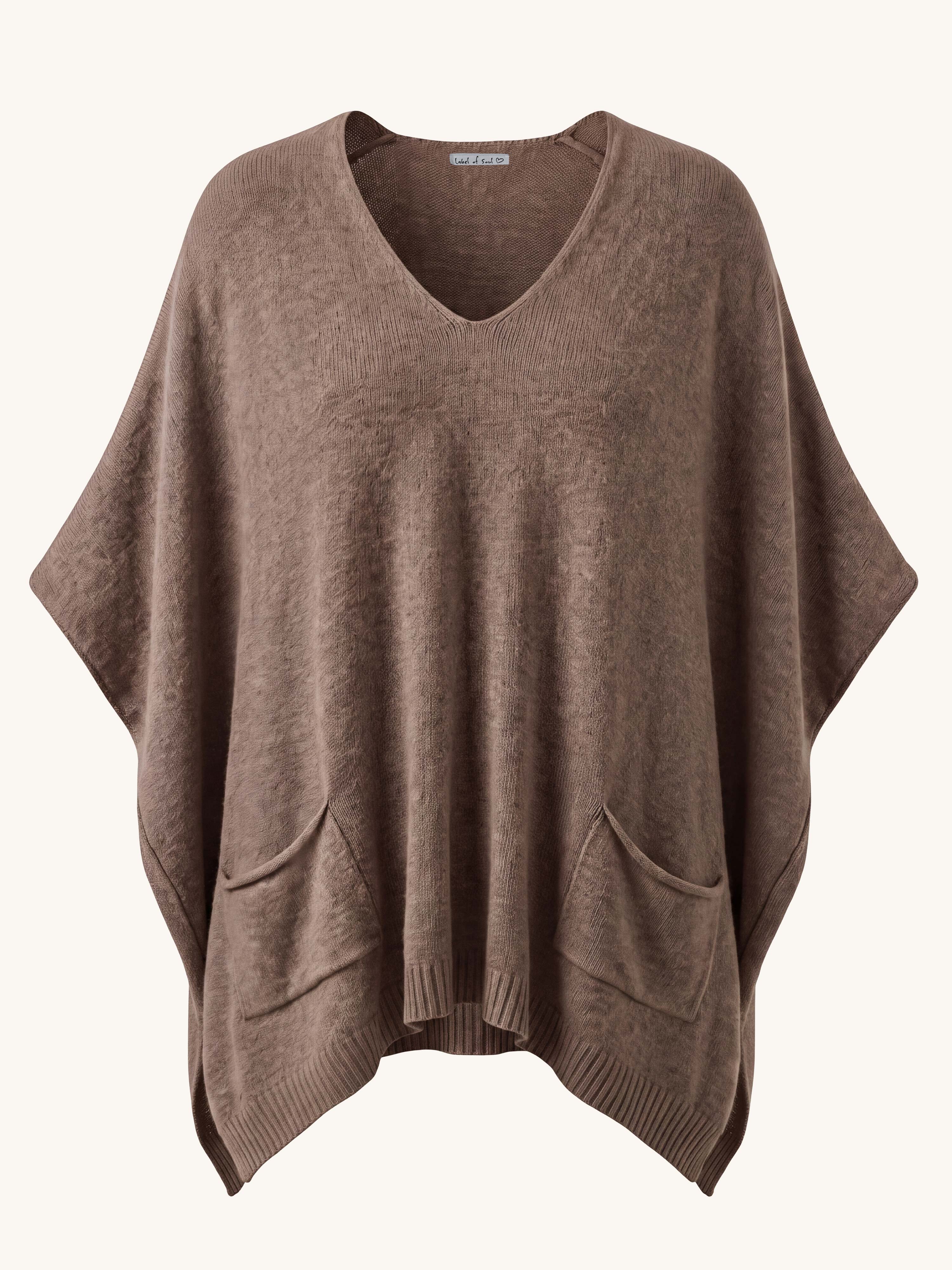 Oversize Viskose Strick Poncho mit V-Ausschnitt - Fango