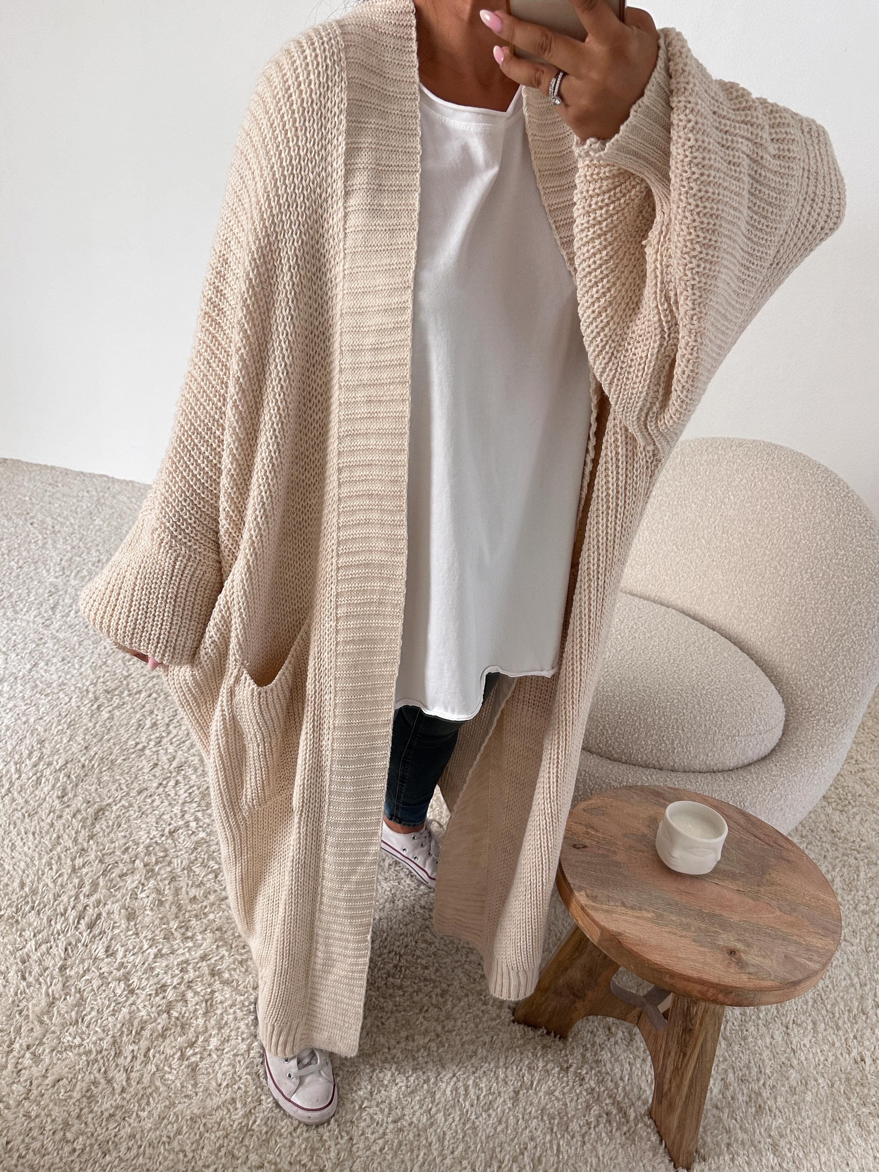 Basic Oversize Strickmantel - Creme Basic Oversize Strickmantel - Creme