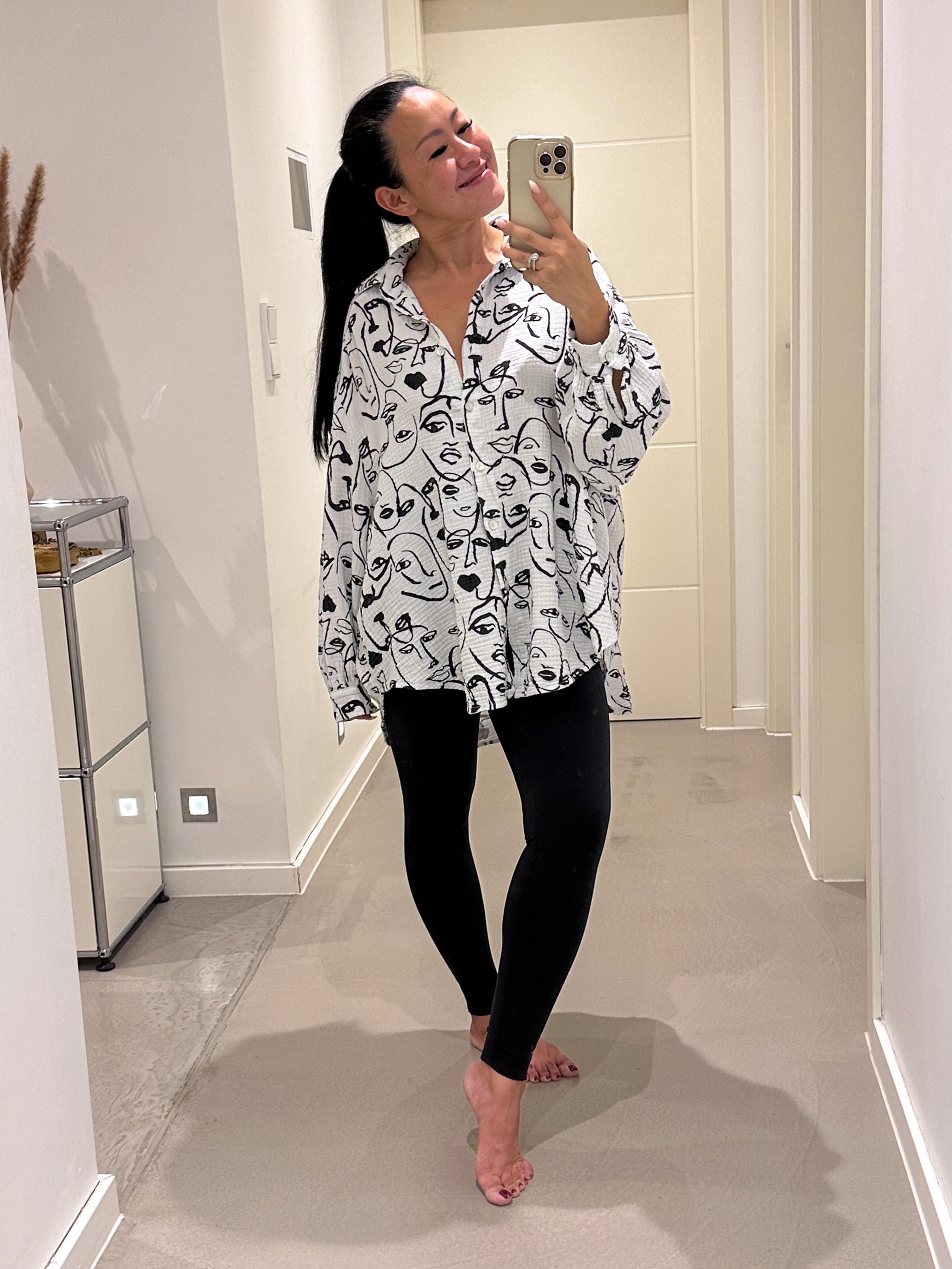 LL-01967-Face-Weiss Musselin Midi Oversize Bluse - FACE - Weiss