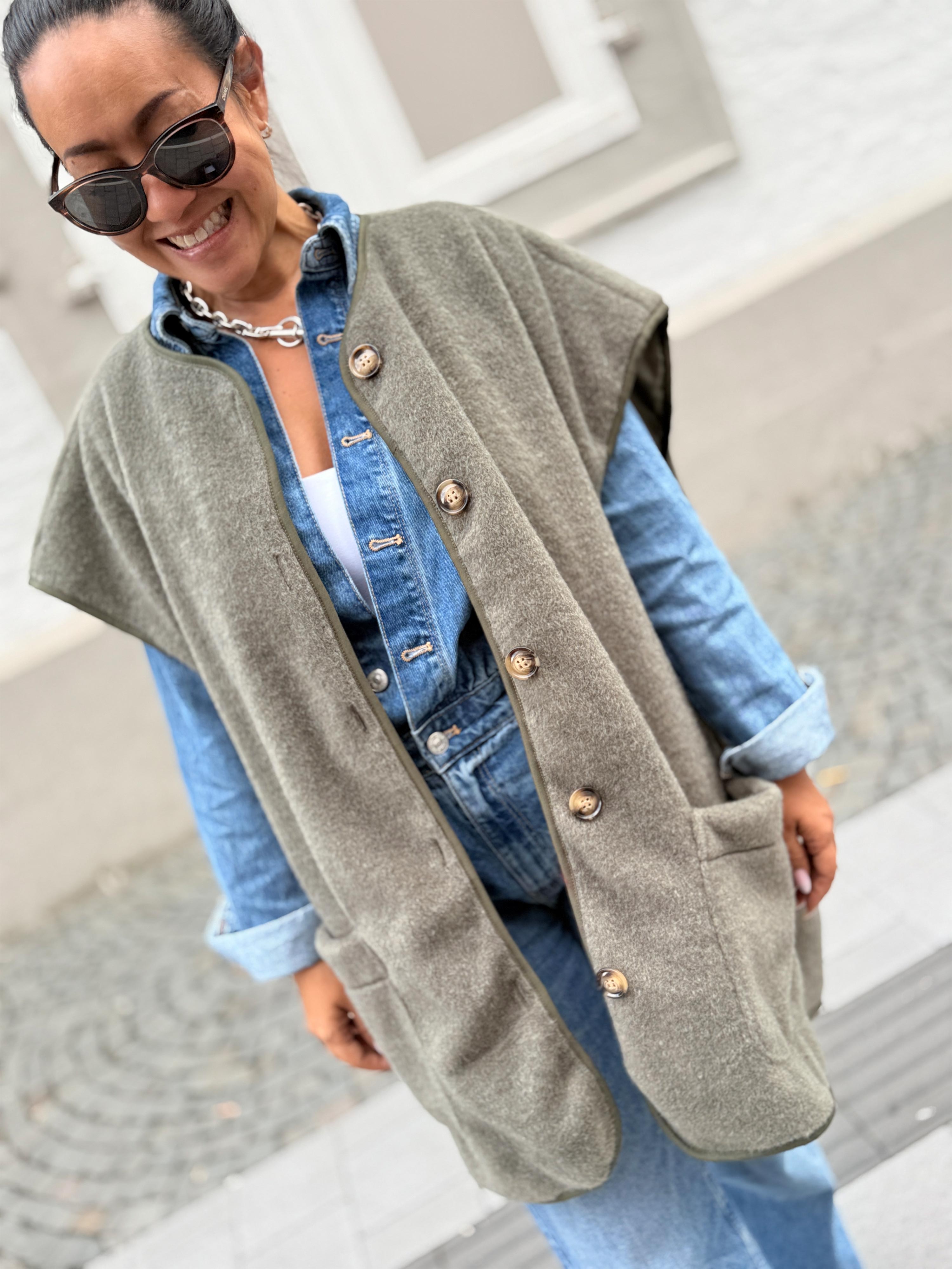 Oversize Weste mit Taschen - SIGNATURE - Matcha