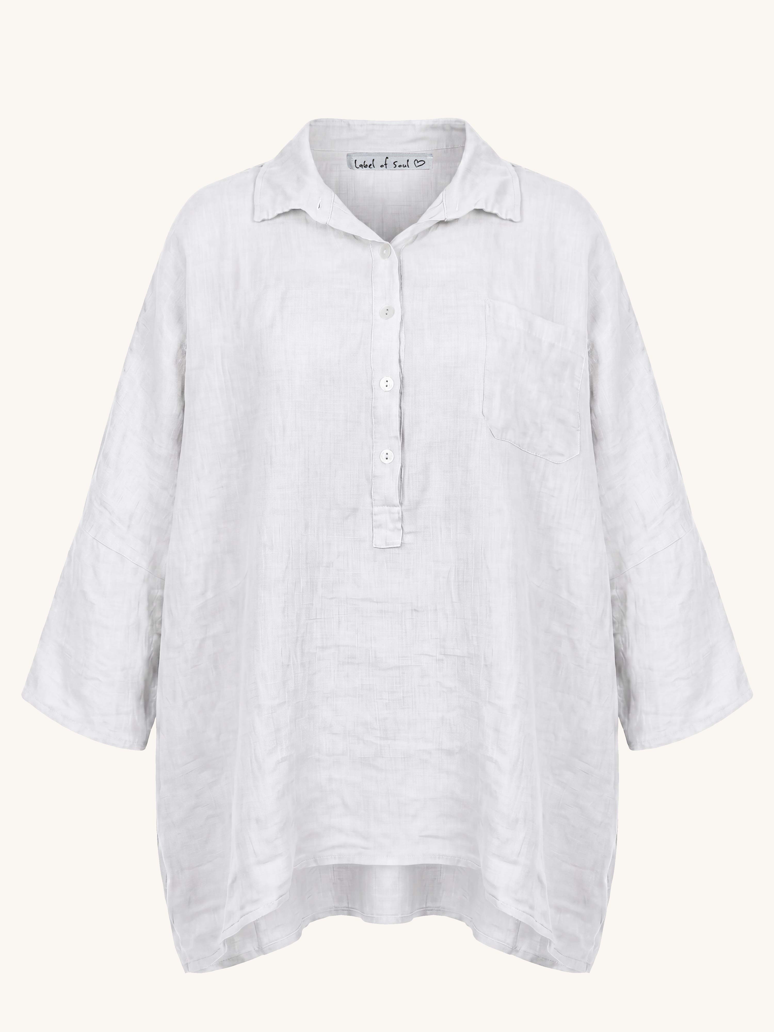 Leinen Oversize Bluse mit Seitentaschen - Weiss