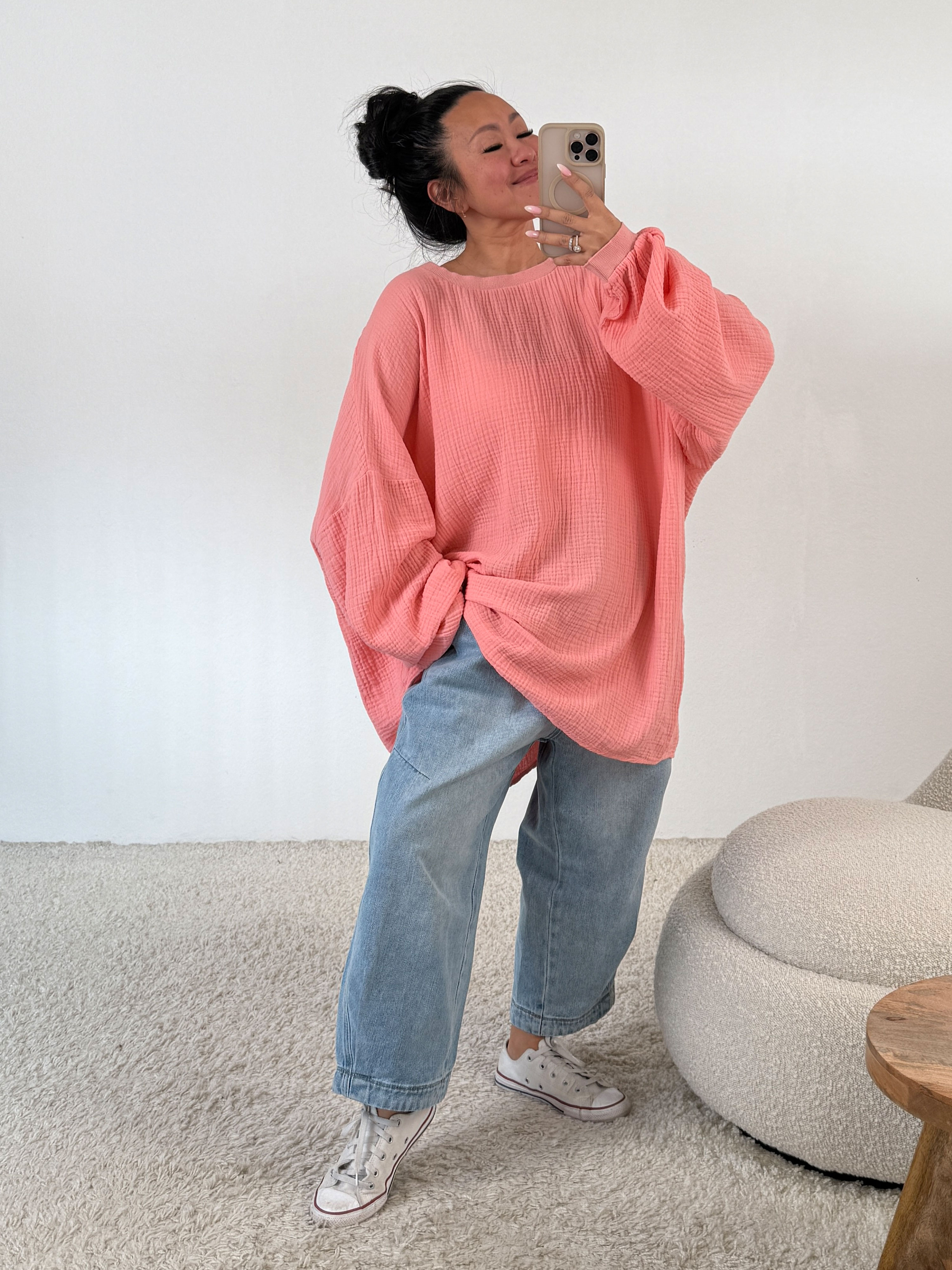 Musselin Oversize Sweatshirt - Flamingo
