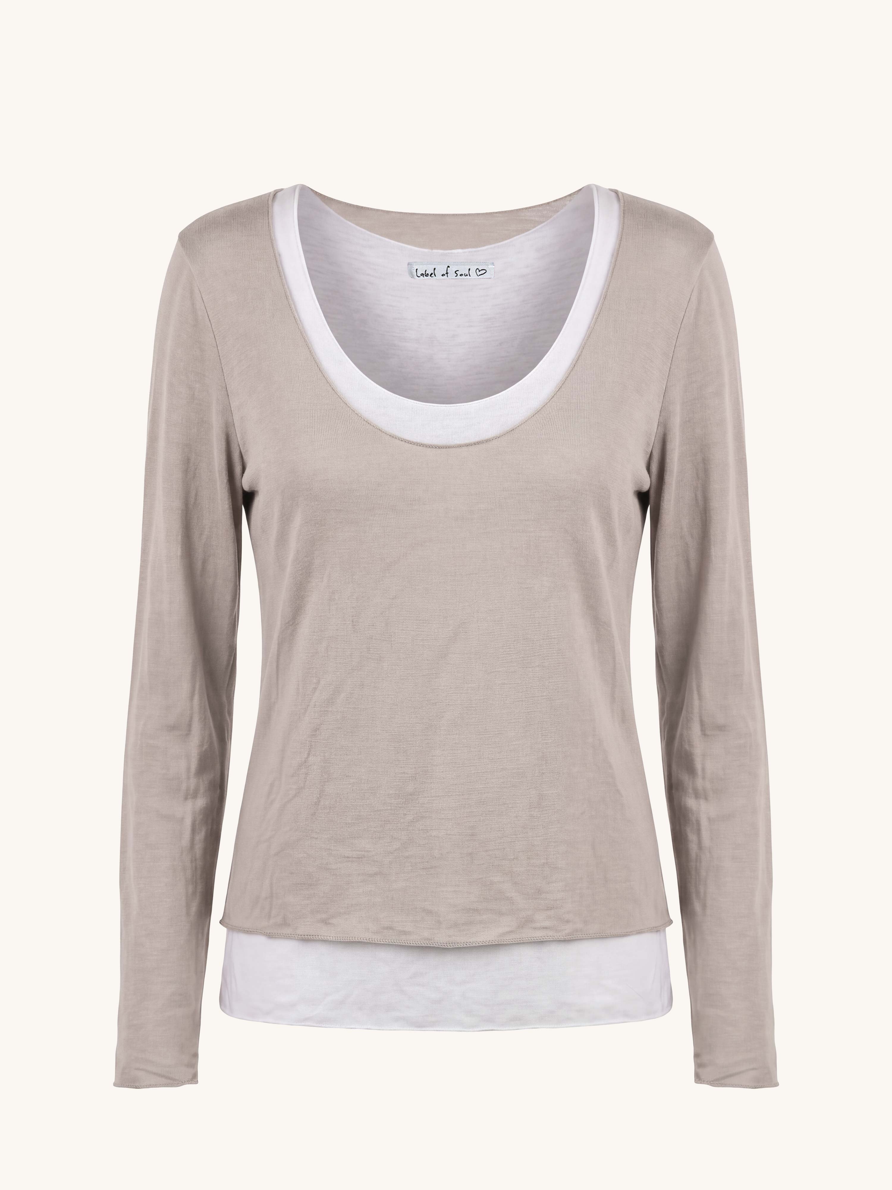 Soft Double Layer Langarmshirt mit Kaschmiranteil - Beige