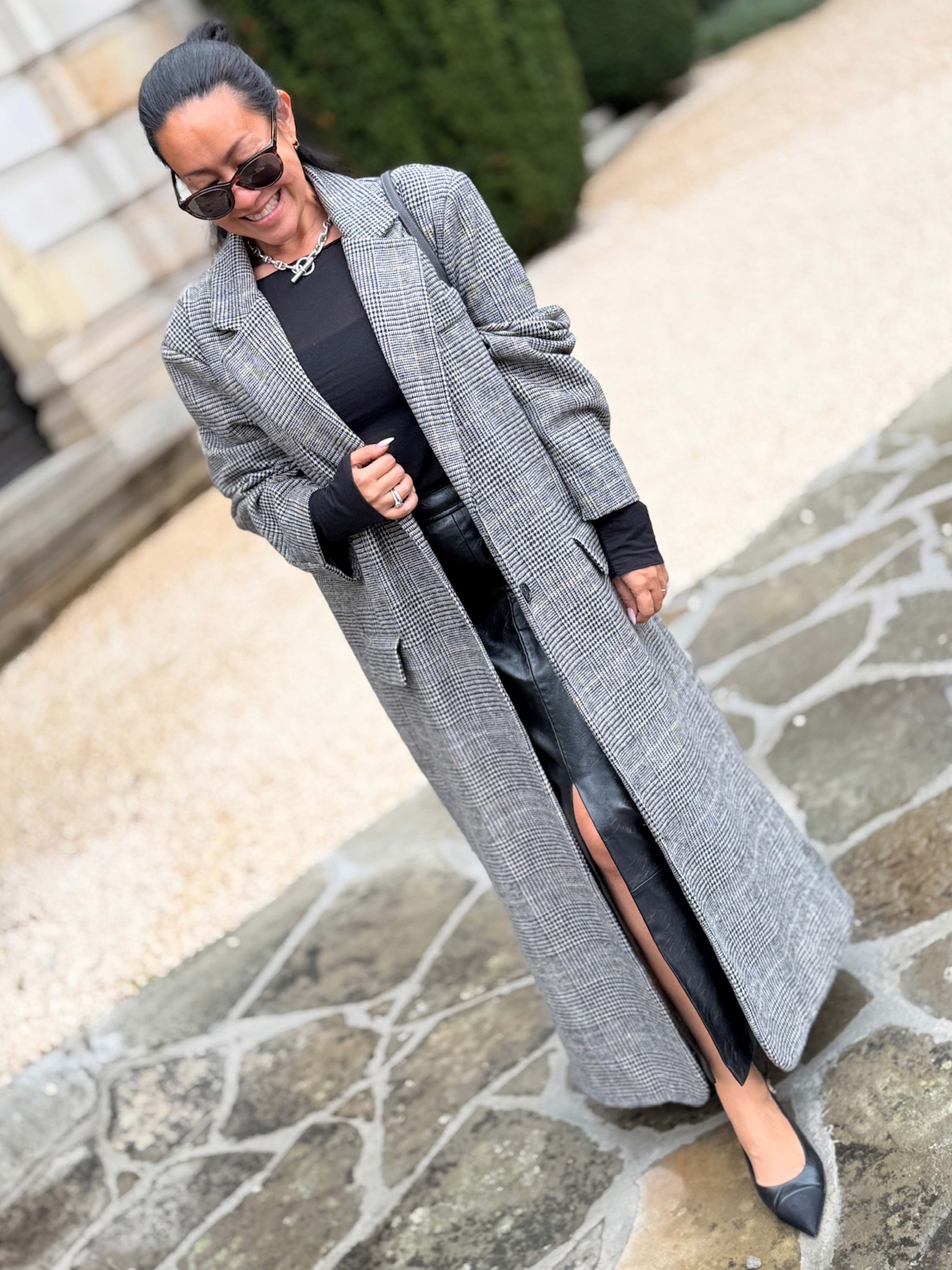 Oversize Blazer Mantel - KARO - Schwarz