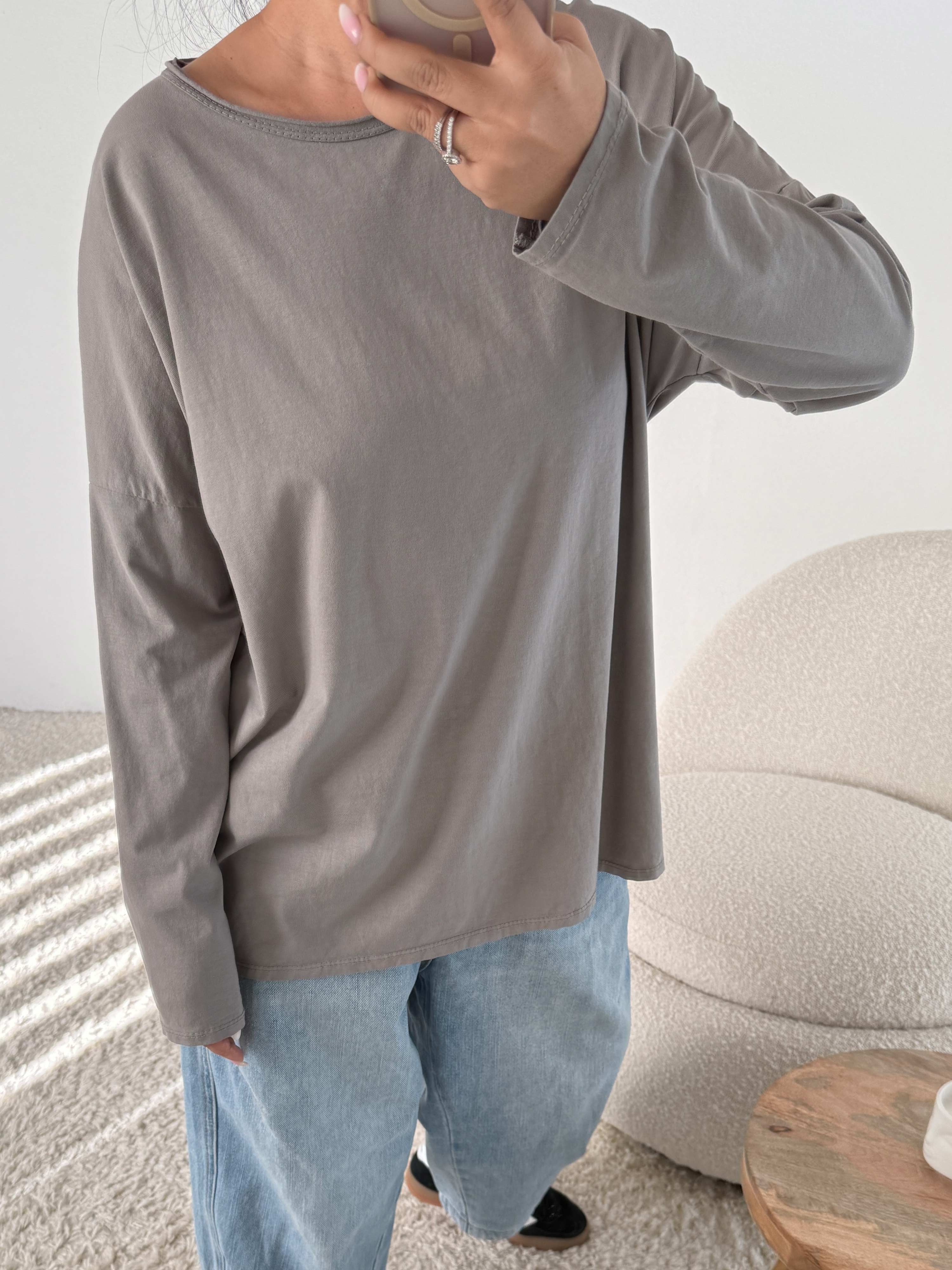 Basic Langarmshirt - Taupe Basic Langarmshirt - Taupe