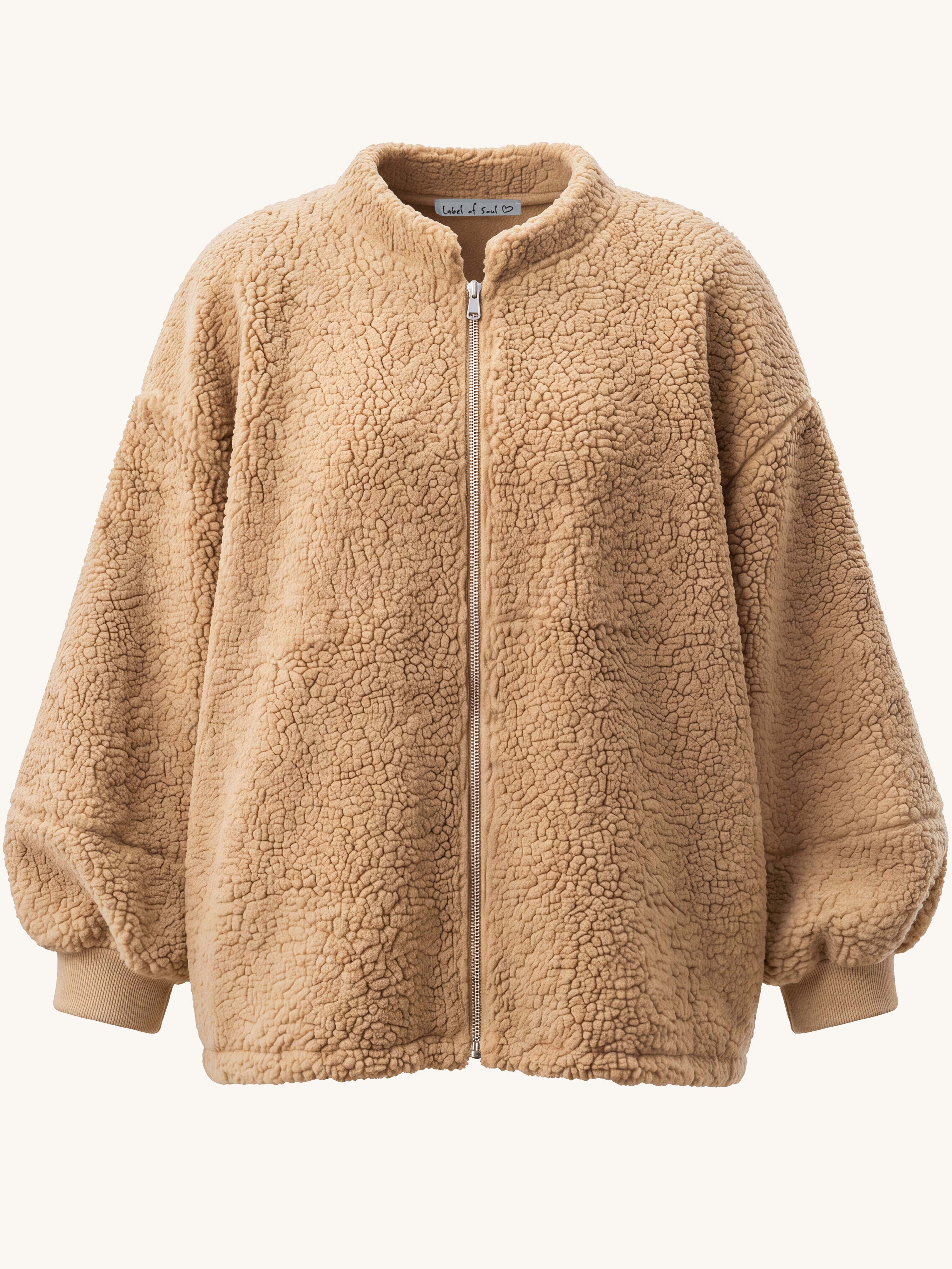 Teddylook Jacke mit Zipper - ICON - Camel
