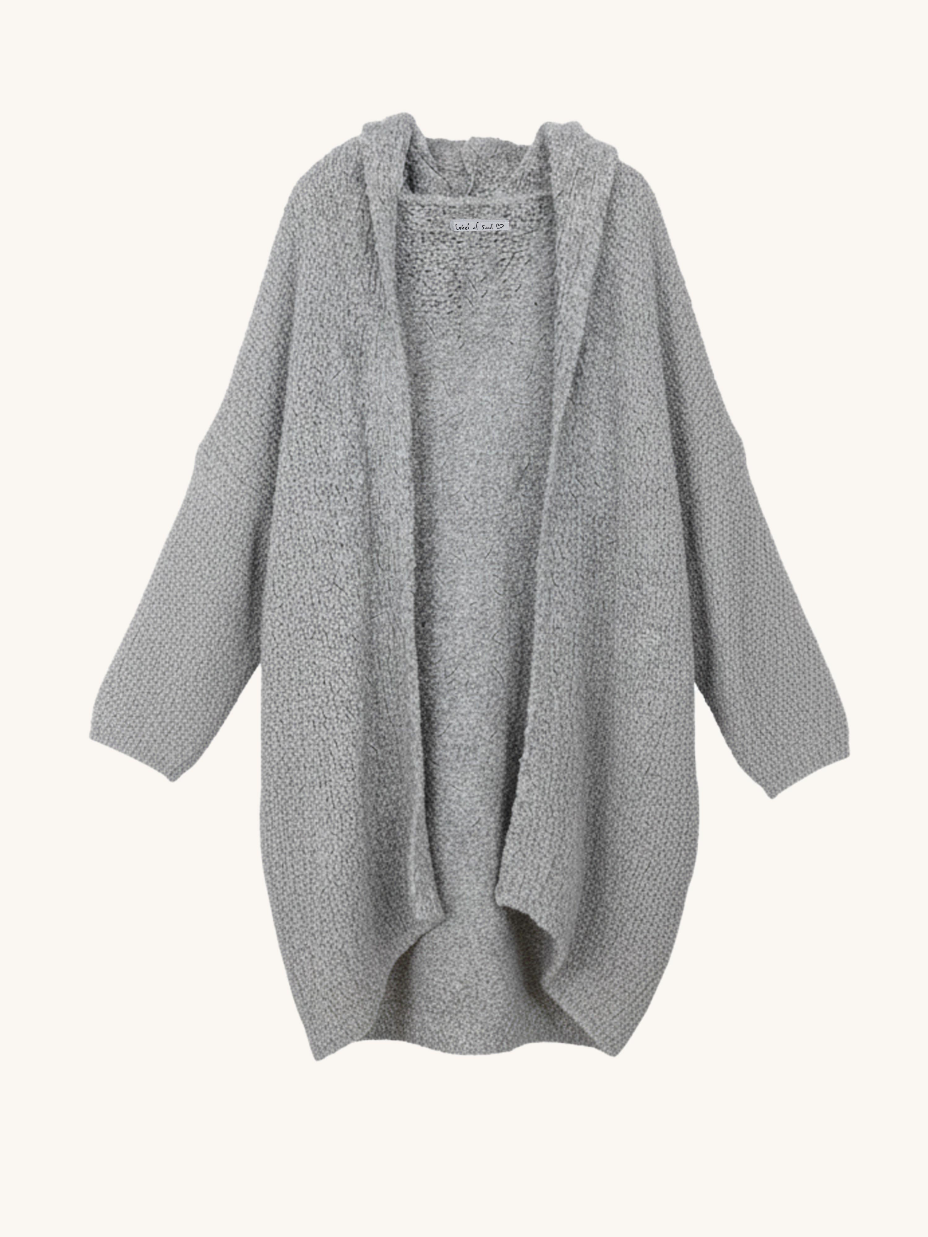 PREMIUM Bouclé Strickjacke mit Kapuze - Hellgrau PREMIUM Bouclé Strickjacke mit Kapuze - Hellgrau