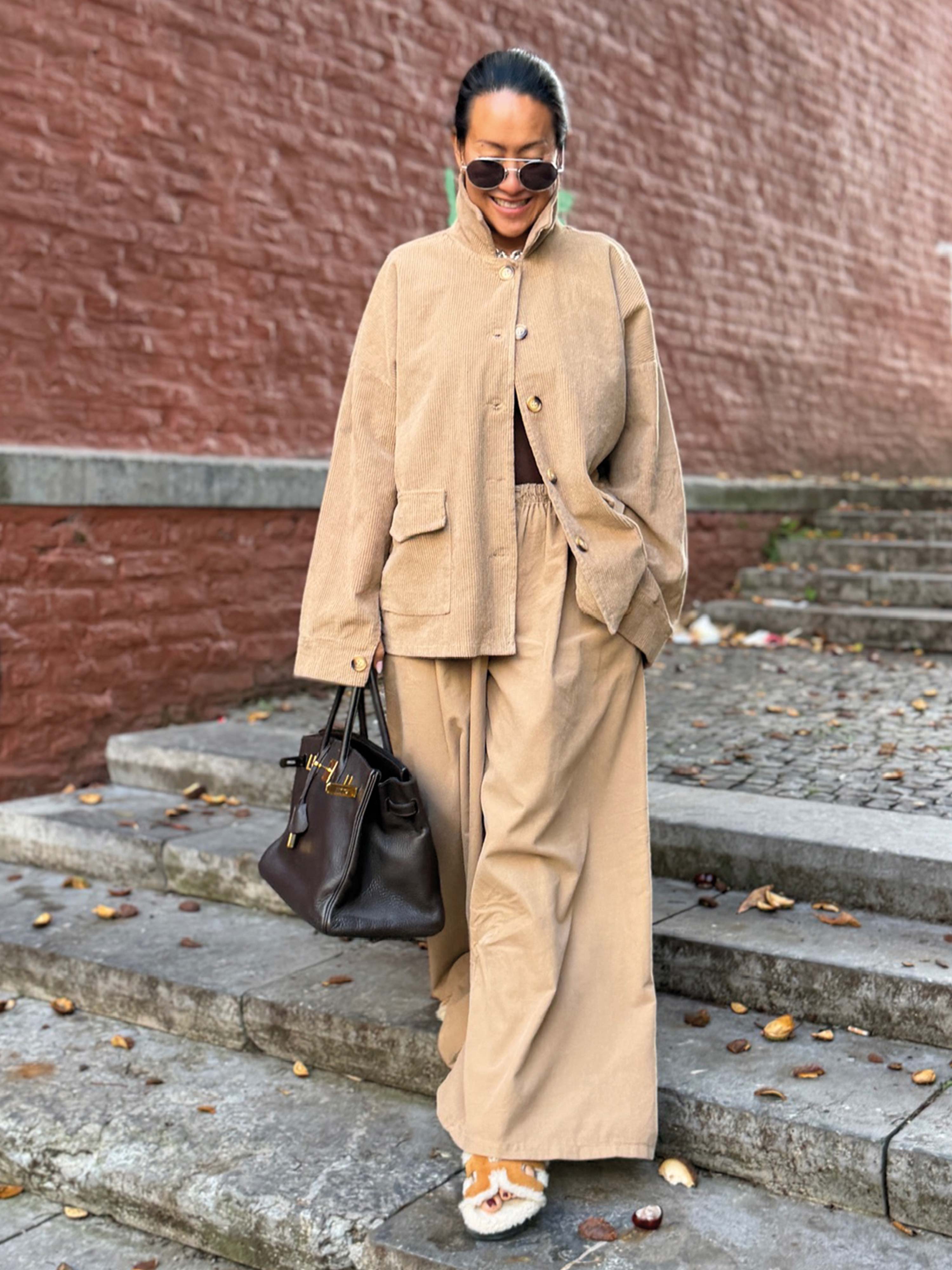Feincord Palazzo Hose - LONG - Camel