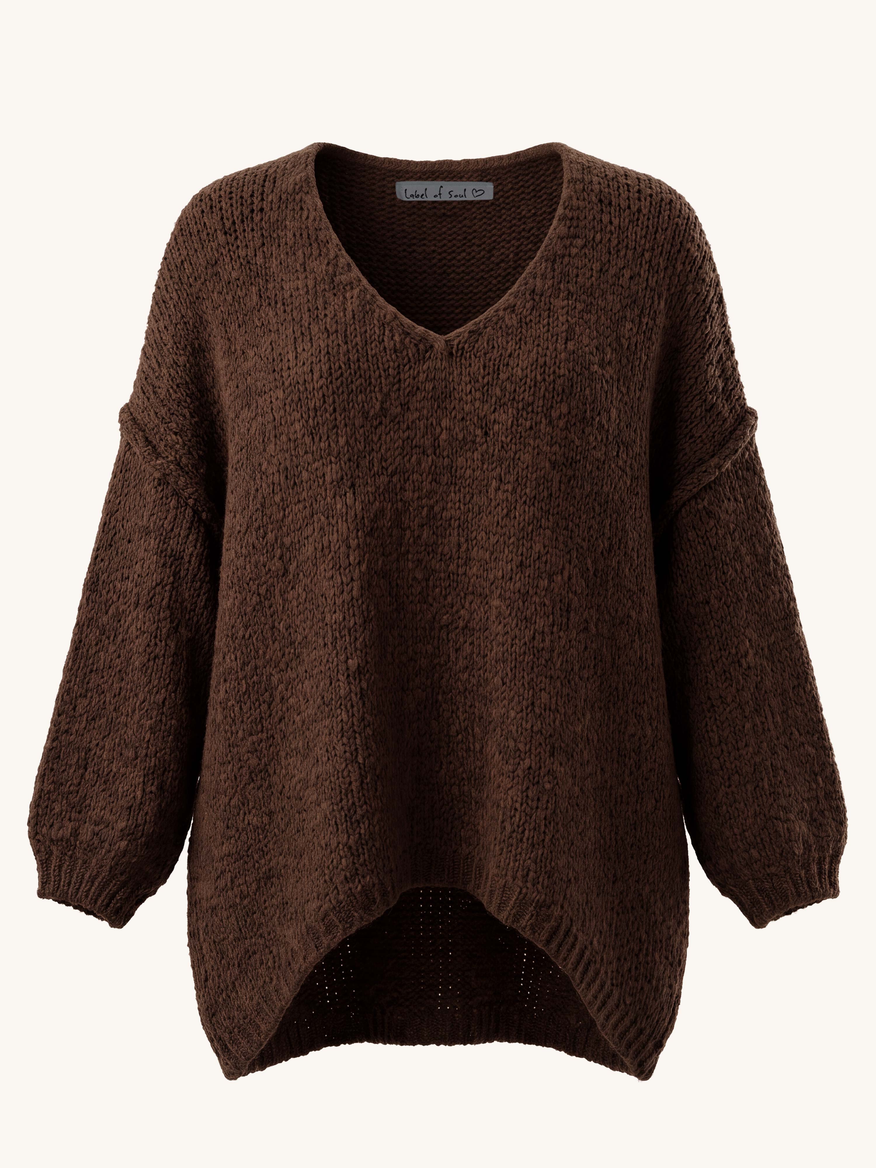 Oversize Vokuhila Strickpullover - FLAUSCHI - Schoko