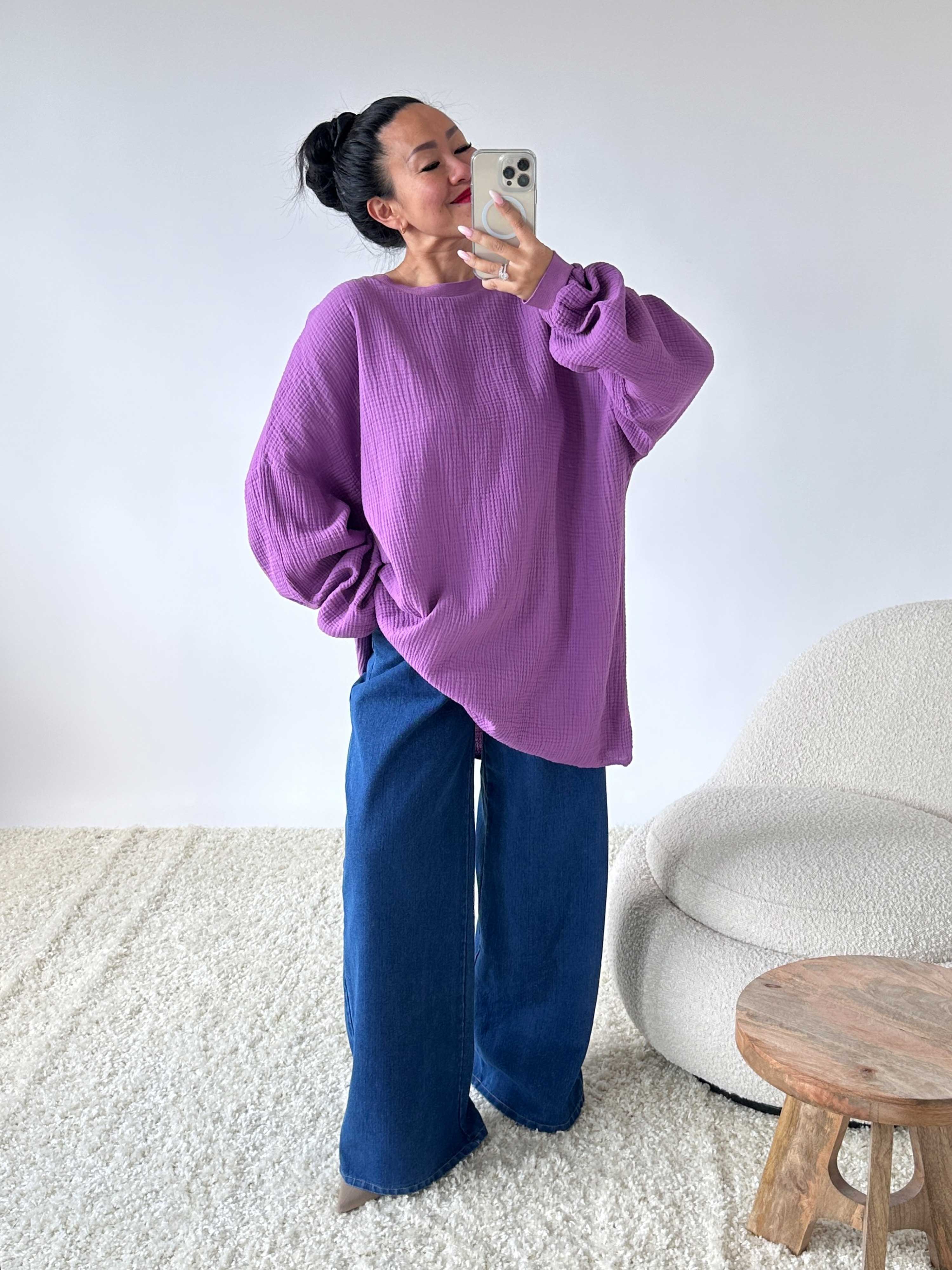 Musselin Oversize Sweatshirt - Lavendel