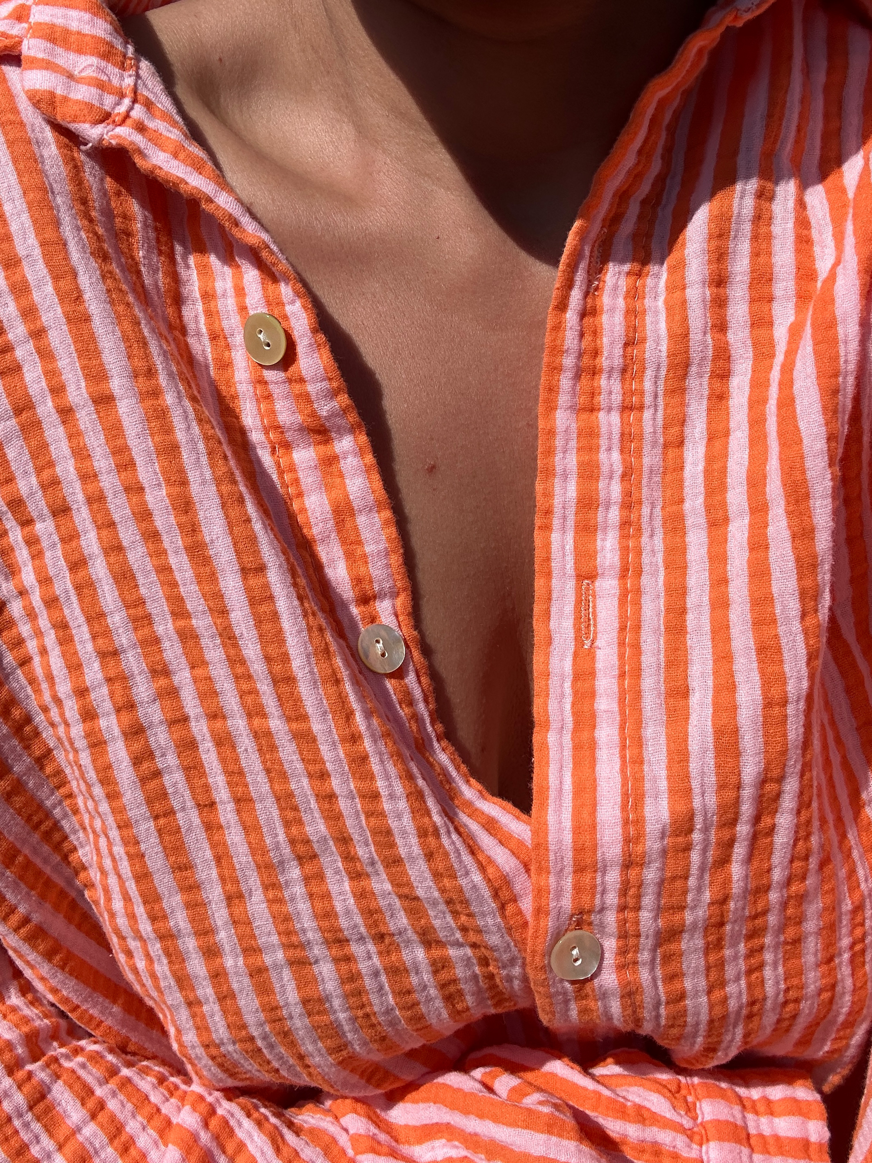 Musselin Long Oversize Bluse - Must Have - STRIPES - Orange/Rosa