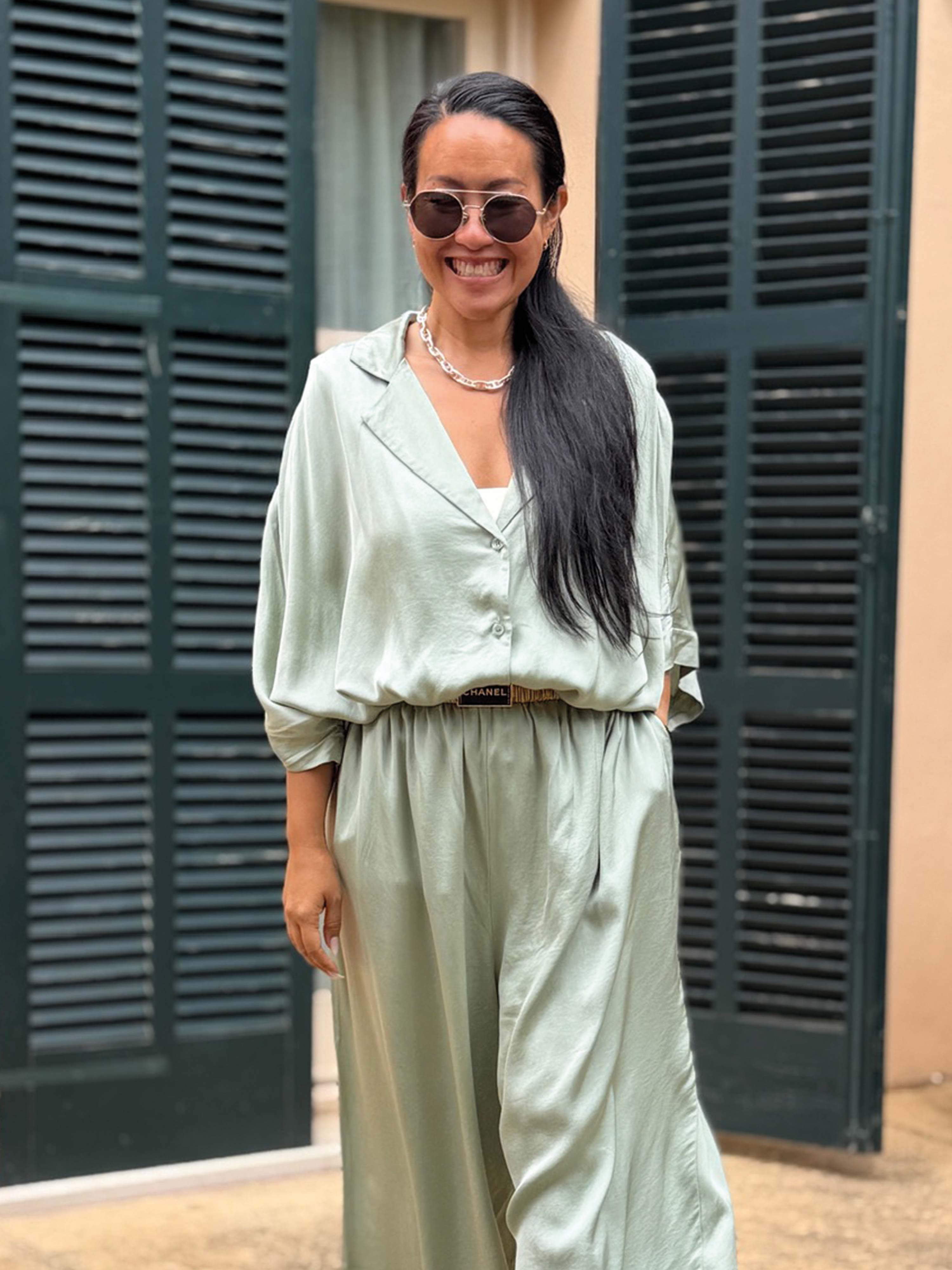 Viskose Oversize Hemdbluse - ELEGANCE - Matcha