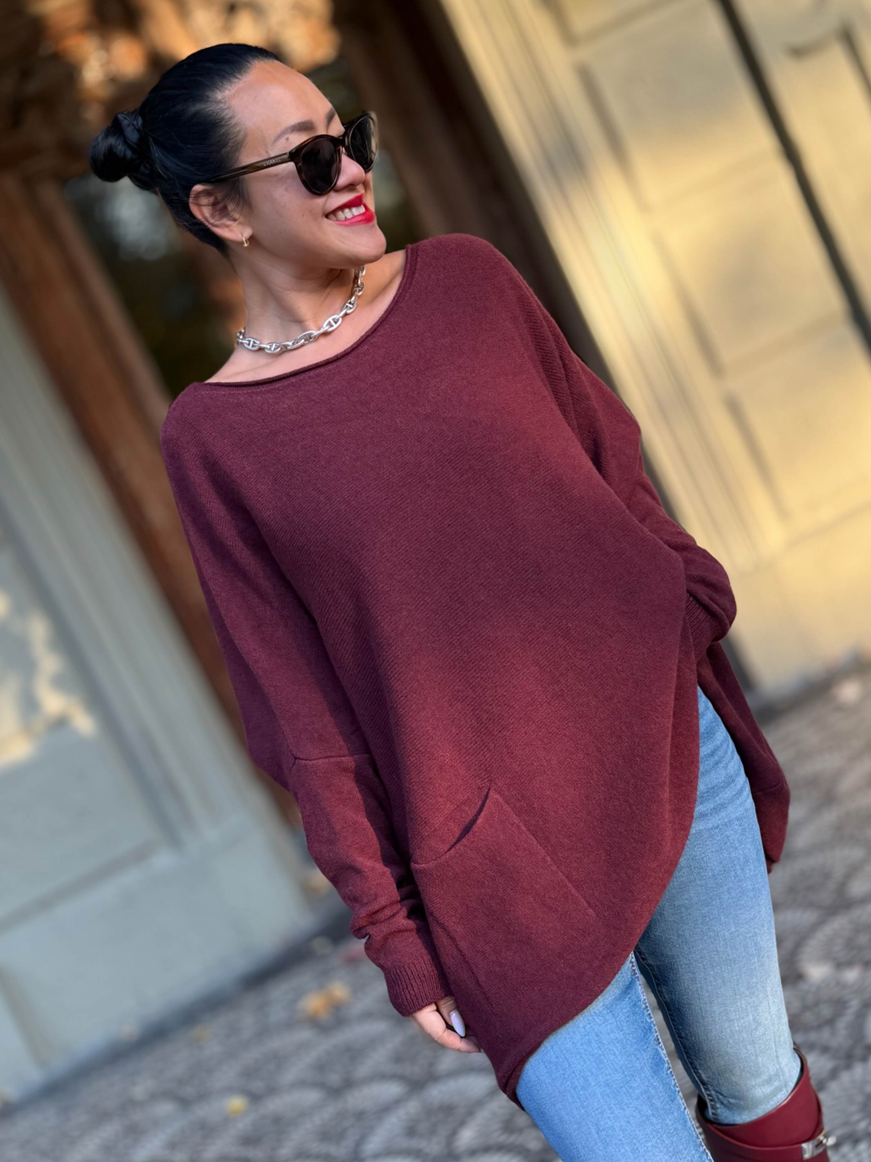 Oversize Viskose Pullover mit Taschen - Burgundy