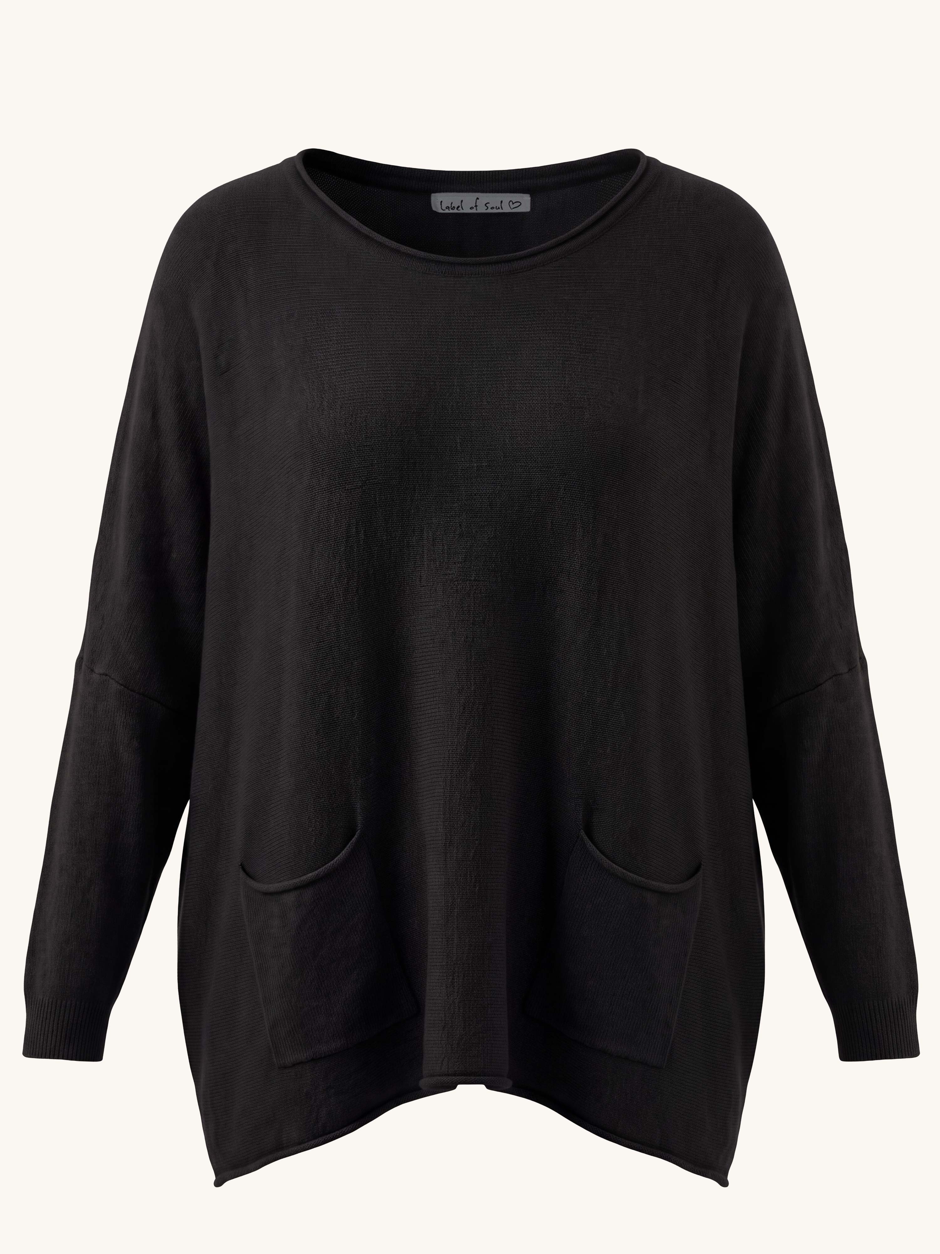 Oversize Viskose Pullover mit Taschen - Schwarz