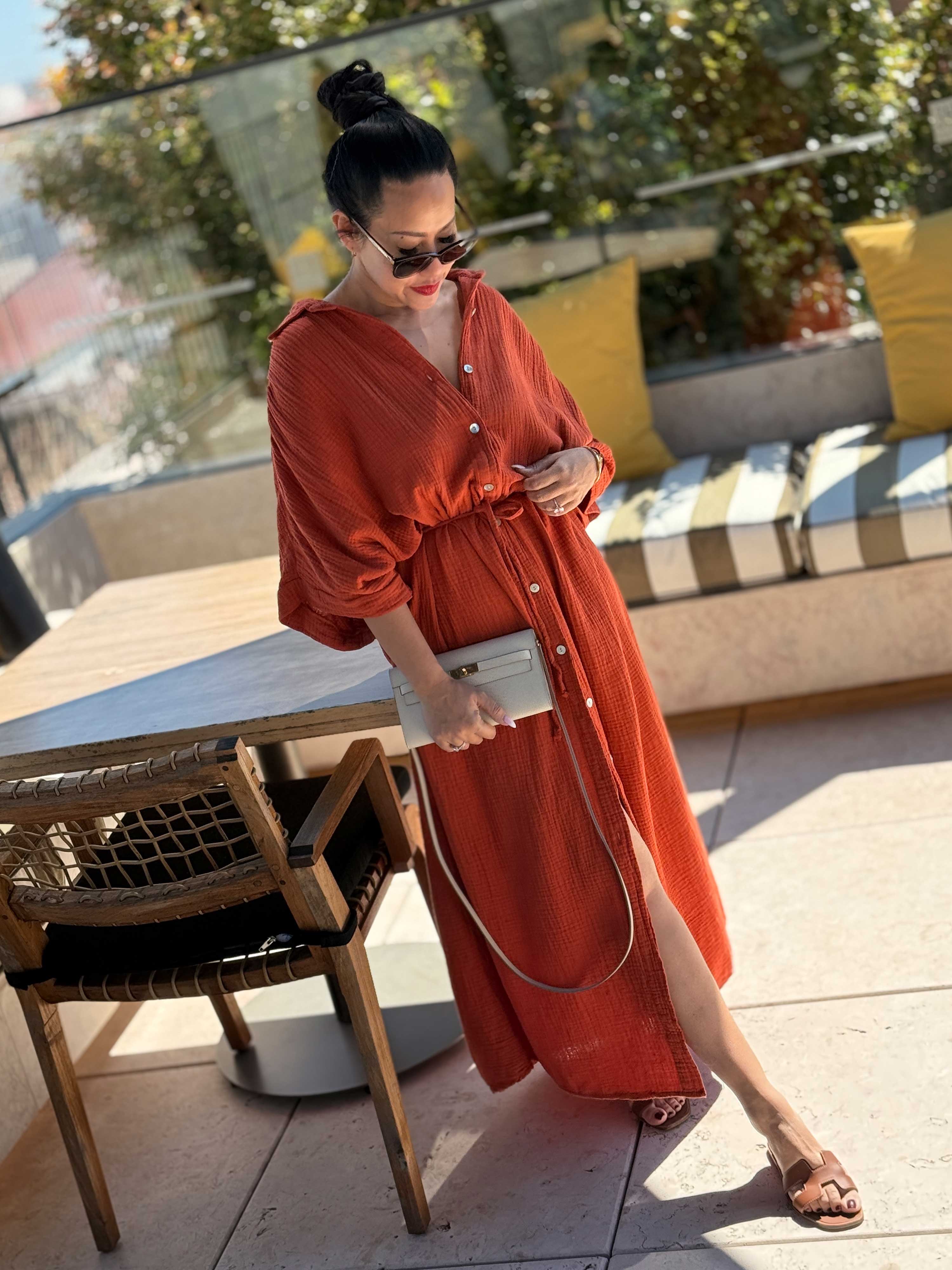 Musselin Oversize Kurzarm Blusenkleid - CAPRI - Pumpkin