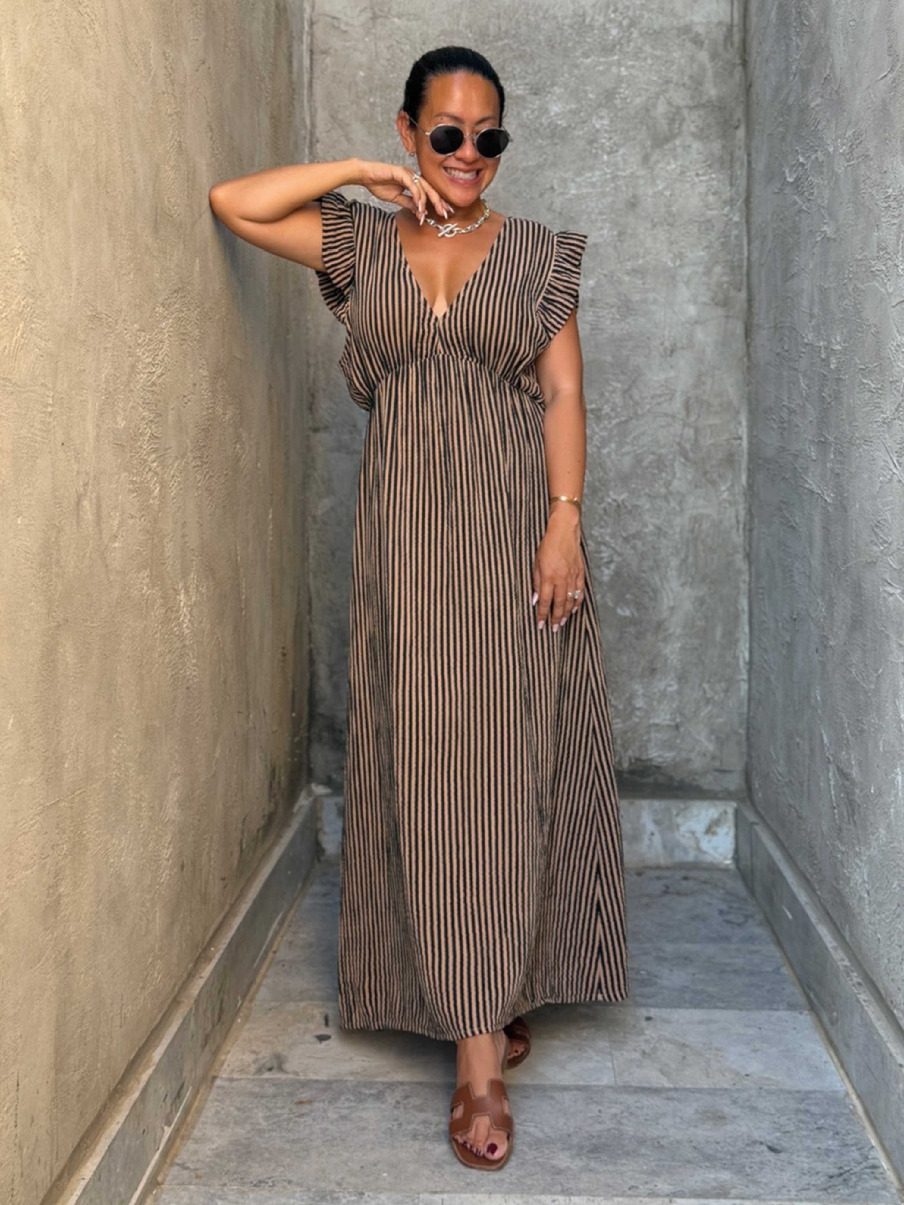 Musselin Kleid Soho - CURVY - STRIPES Camel/Schwarz