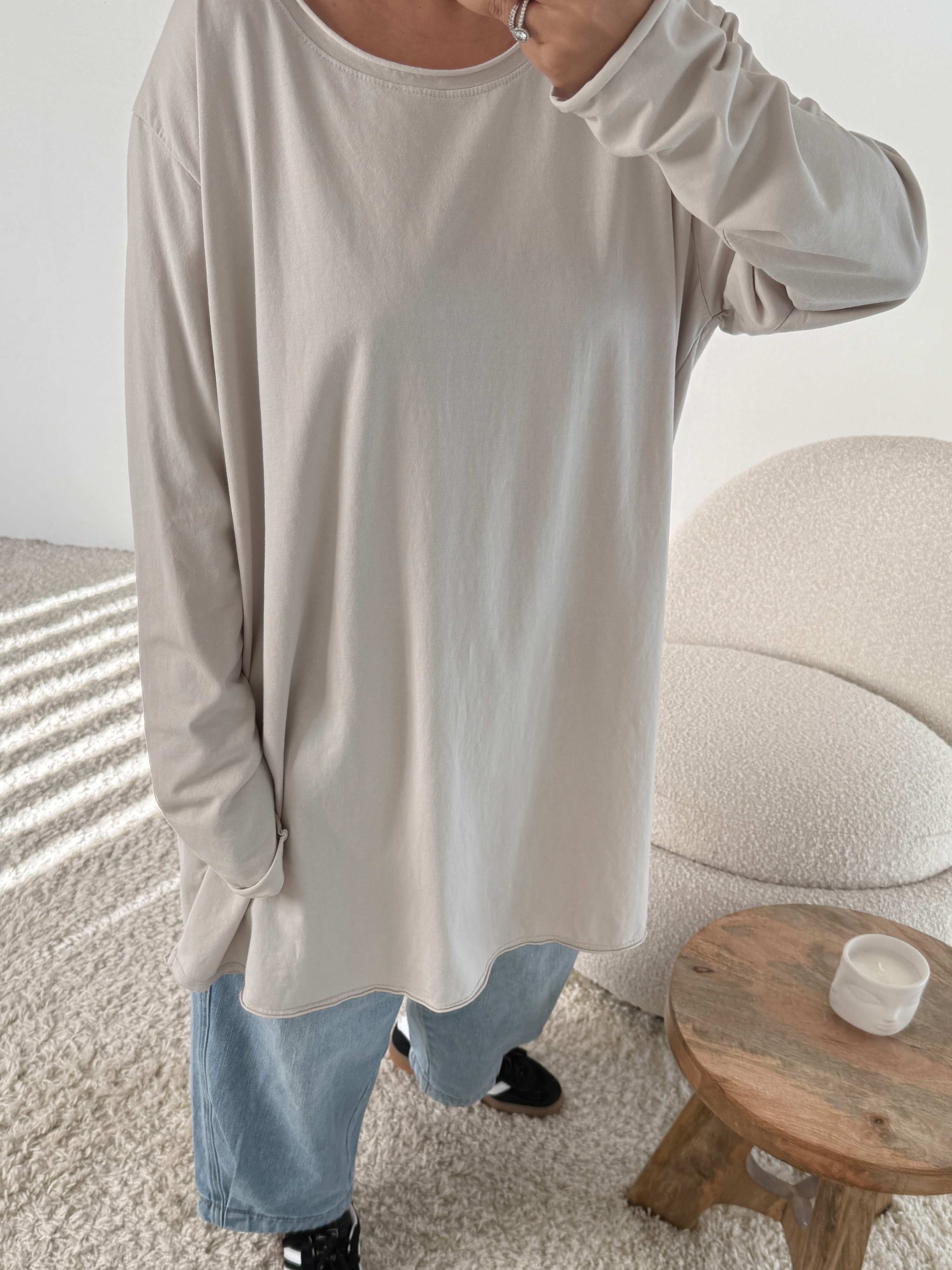 Basic Long Langarmshirt - Beige