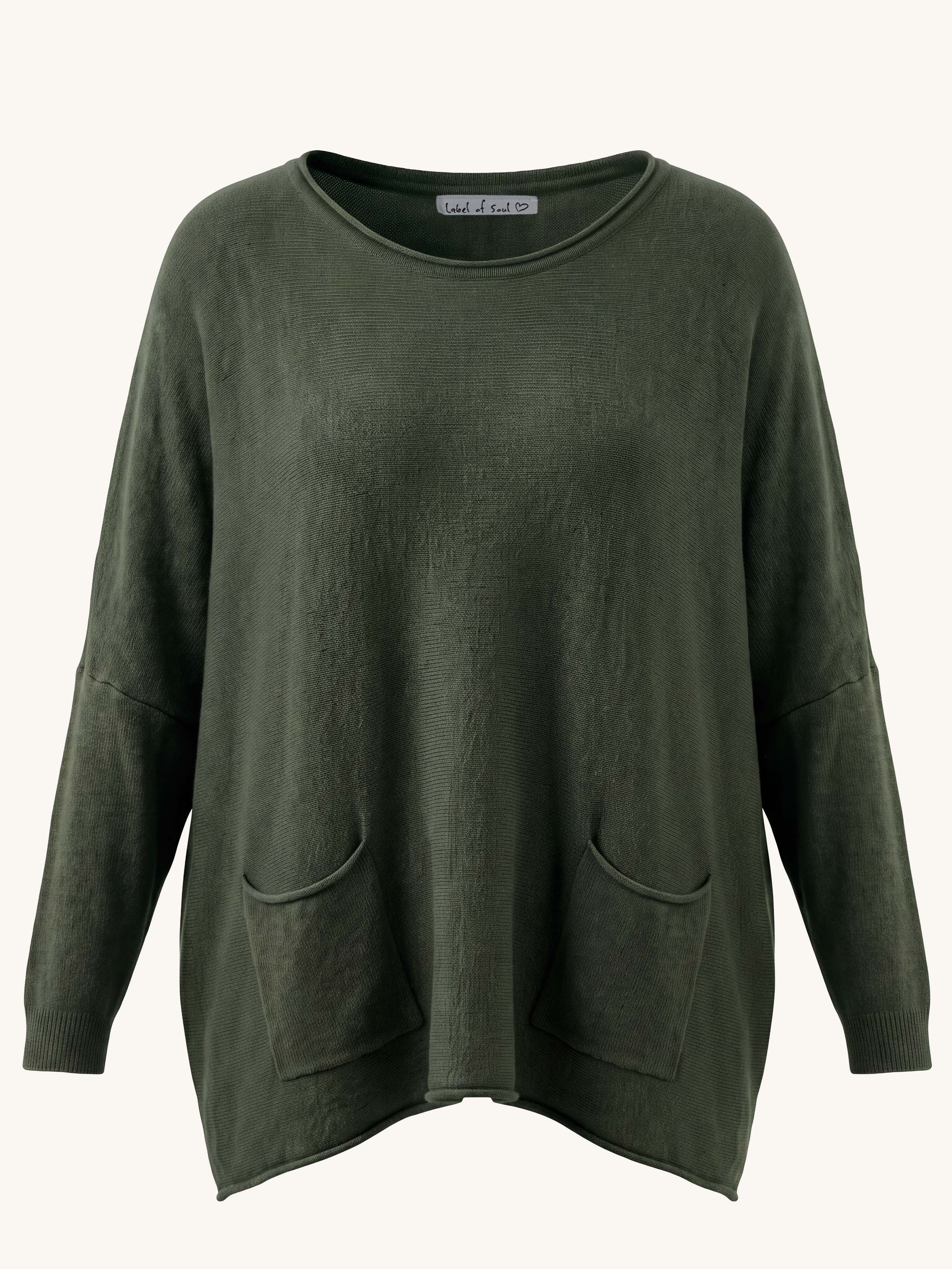 Oversize Viskose Pullover mit Taschen - Olive