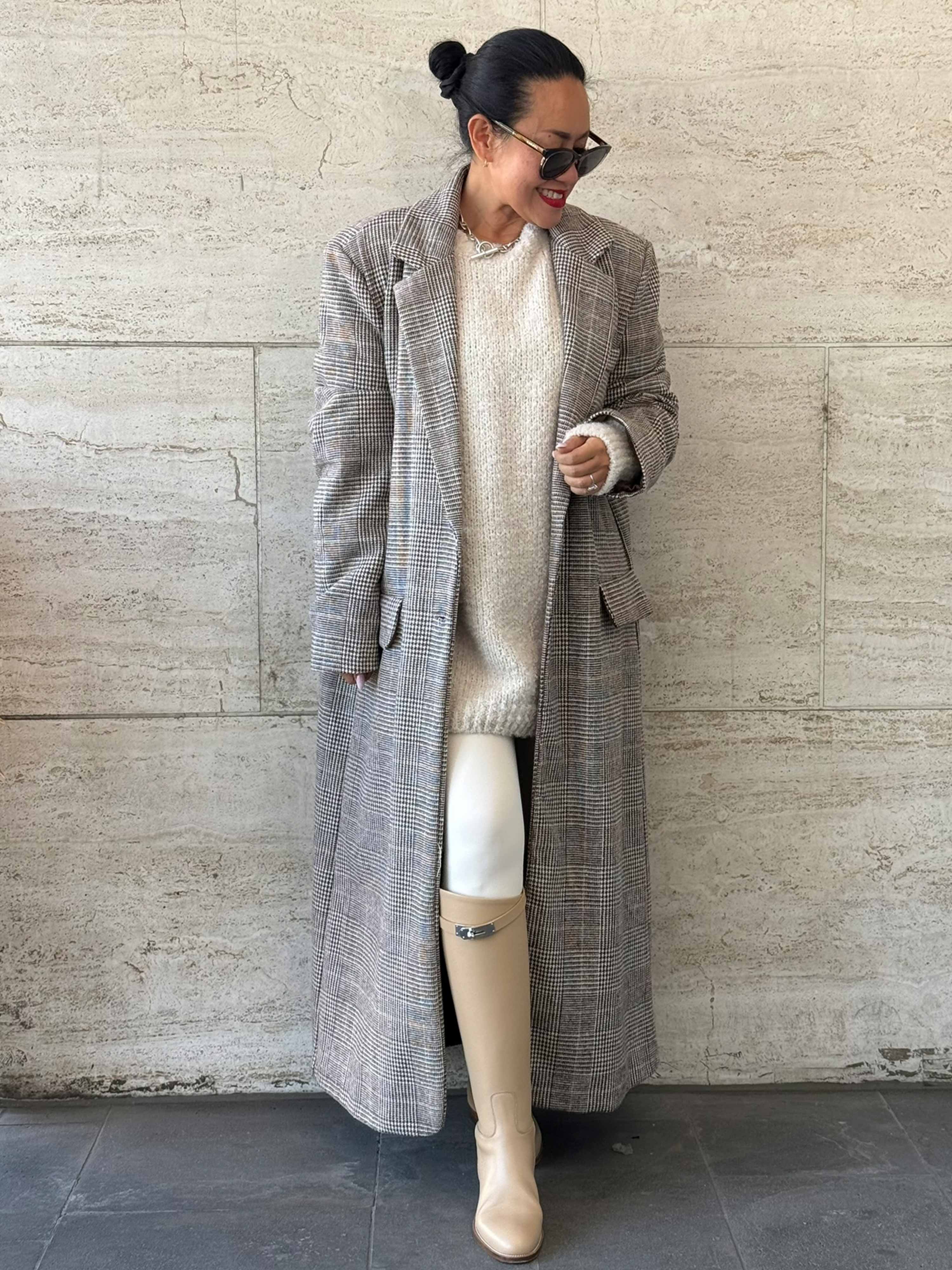Oversize Blazer Mantel - KARO - Schoko