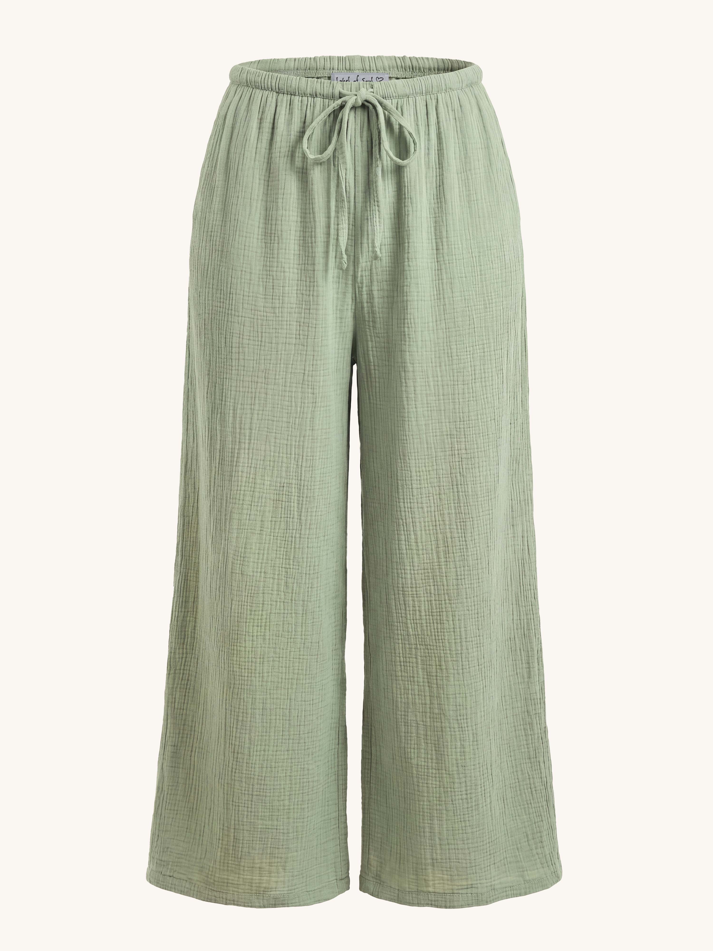Musselin Palazzo Oversize Hose - NAMASTE - Matcha