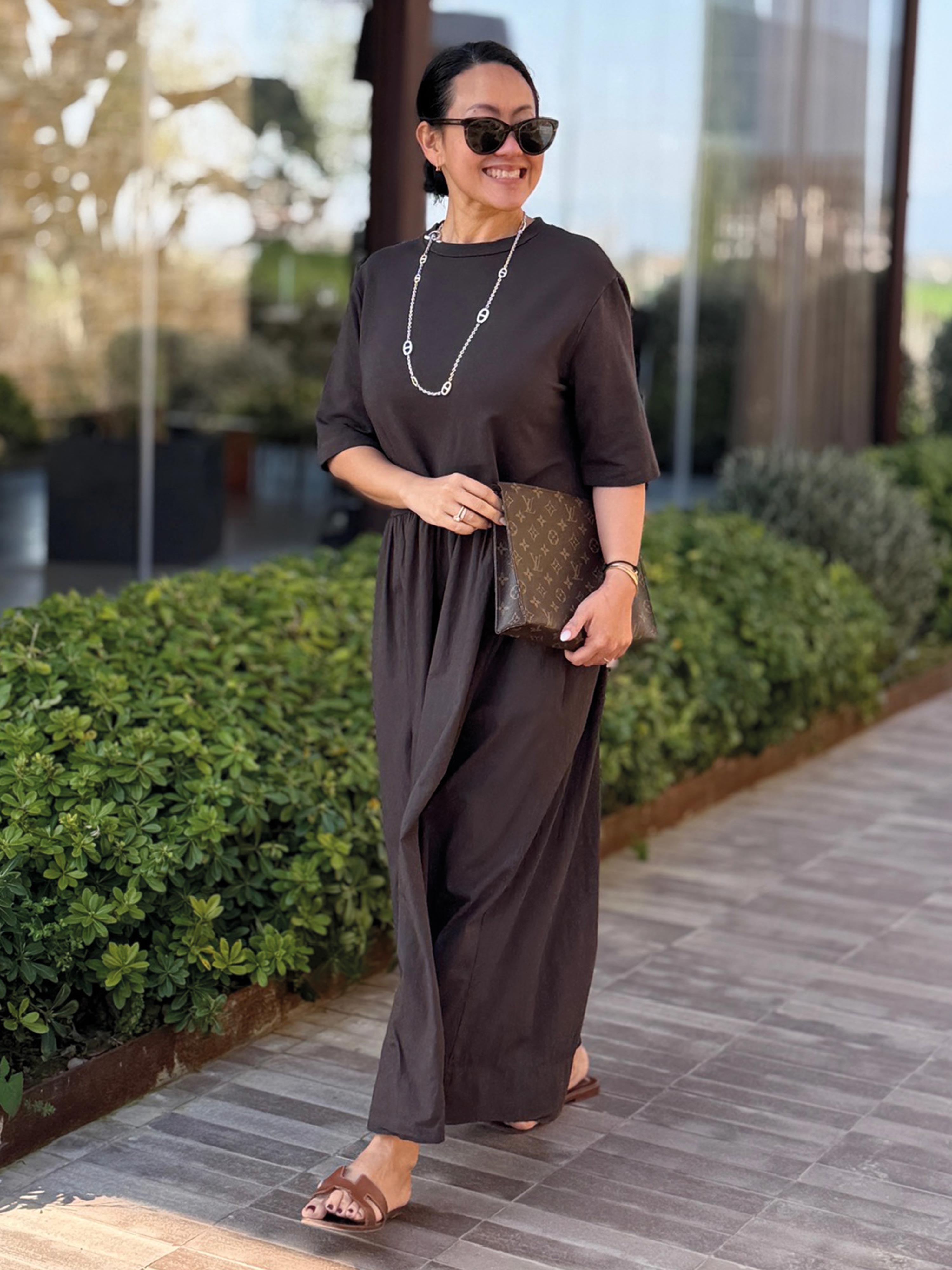 Kurzarm Cotton Kleid mit Seitentaschen - Schoko