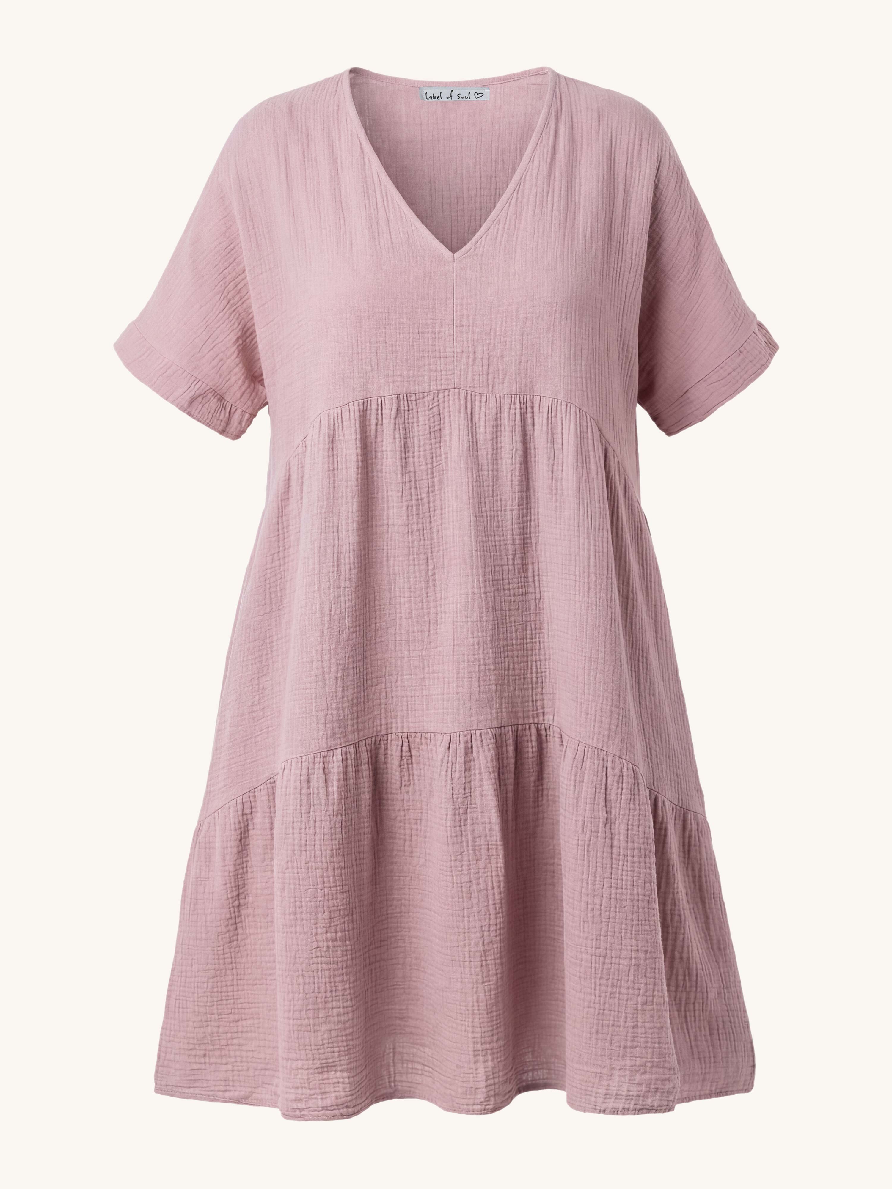 Musselin Tunika Long mit V-Ausschnitt - Blush